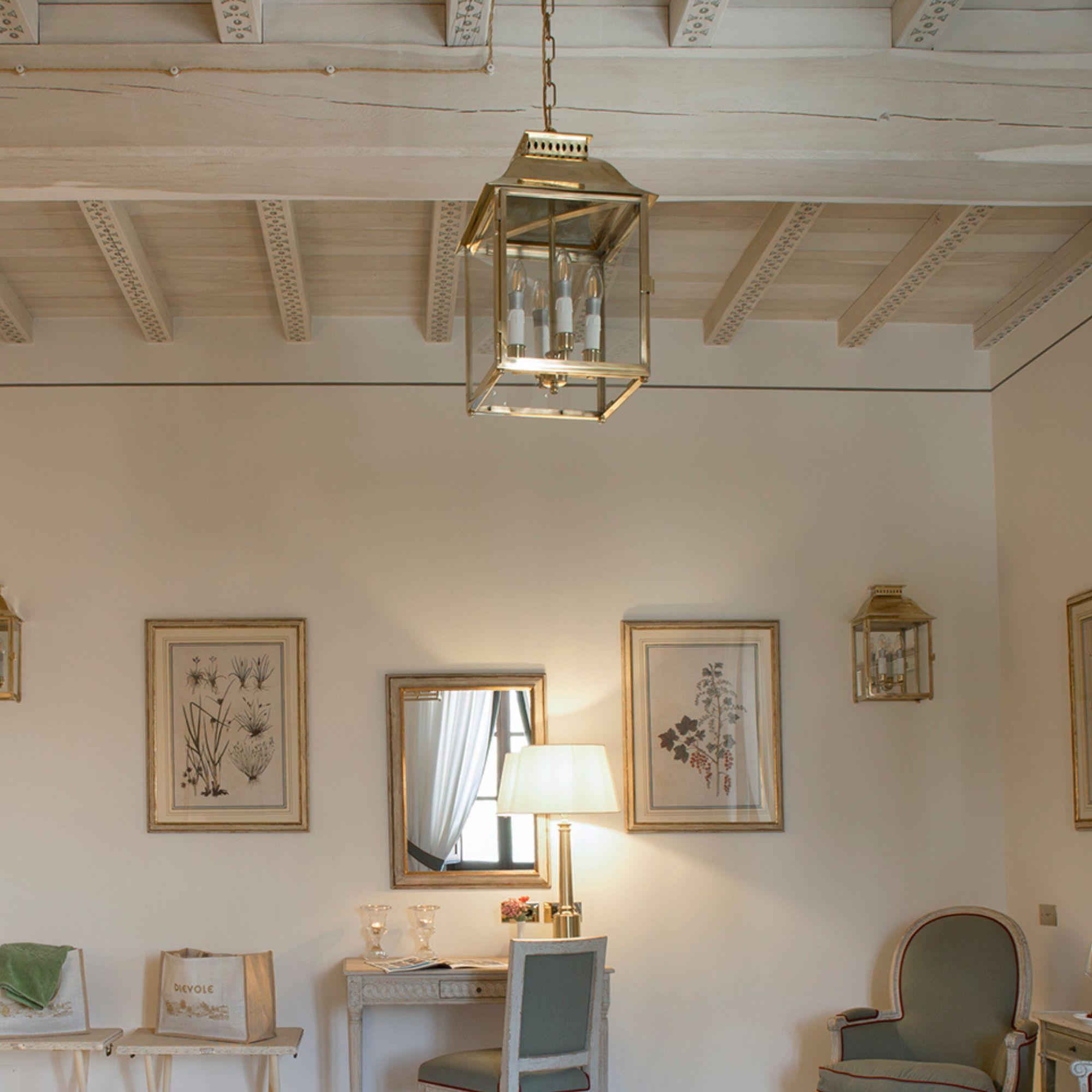 Novecento 321 lantern in natural brass belongs to the Timeless collection which includes classic and timeless lamps, the clean lines of brass and glass makes this chandelier a perfect piece of furniture for any space, it is possible to have in