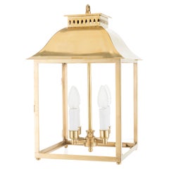 Four Lights English Lantern with Natural Brass Structure and Glasses