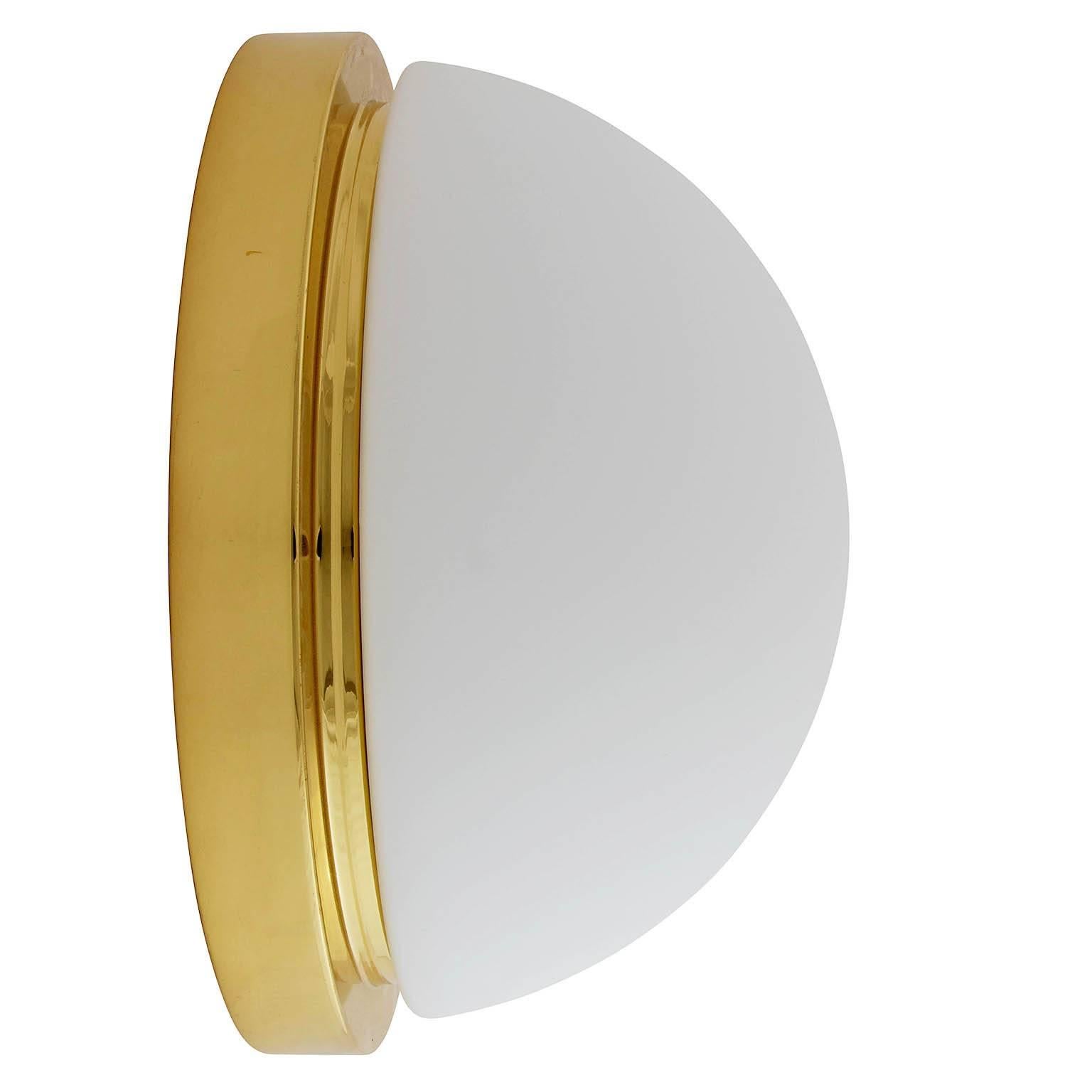 One of Four Limburg Flushmount or Wall Lights, Brass White Milk Glass, 1970s For Sale 1