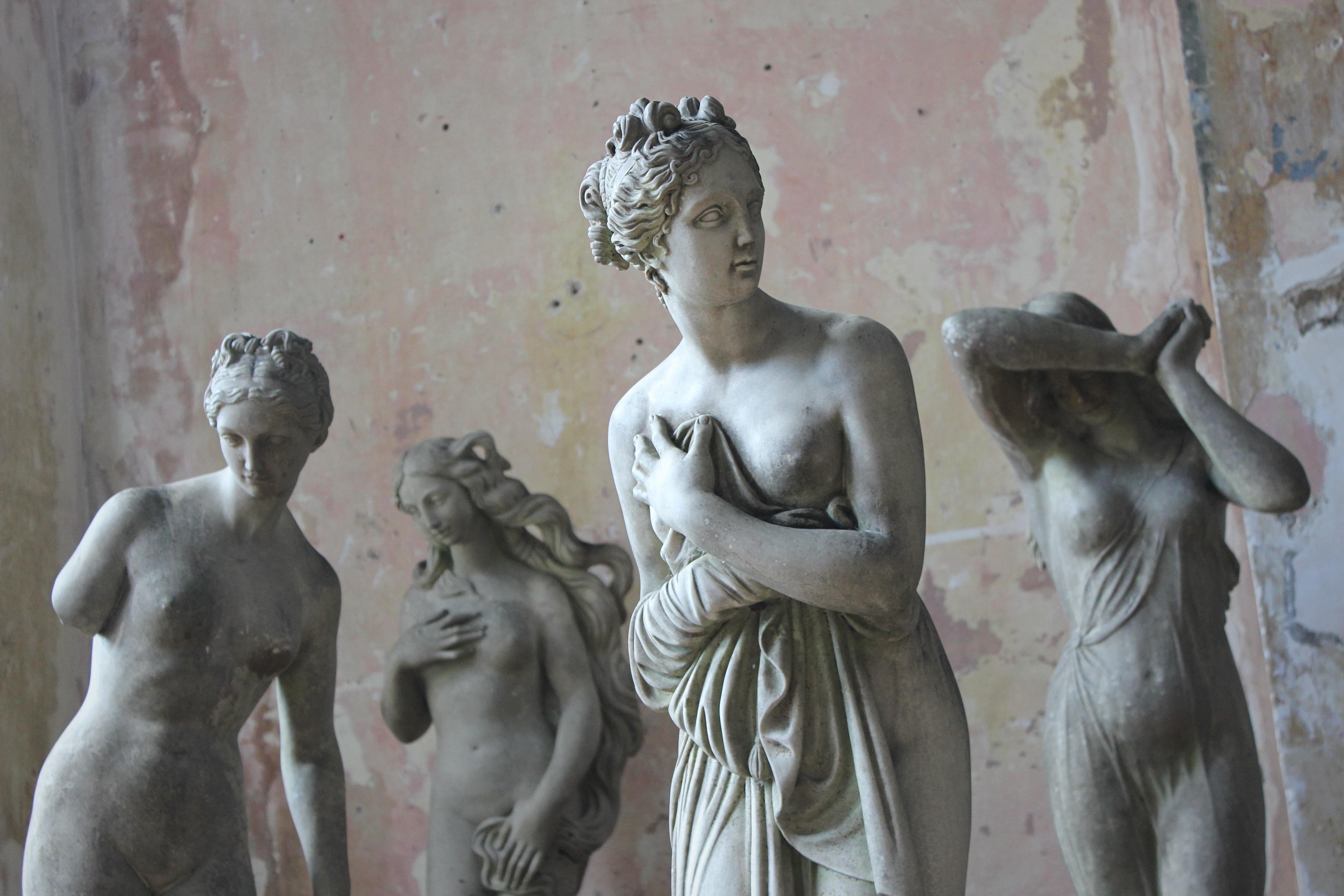 Italian Four Lorenzo Dal Torrione Classicist Grand Tour Female Statues Pietrasanta Italy For Sale