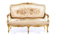 Four Louis XV Armchairs and Sofa 19th Century Aubusson Tapestry