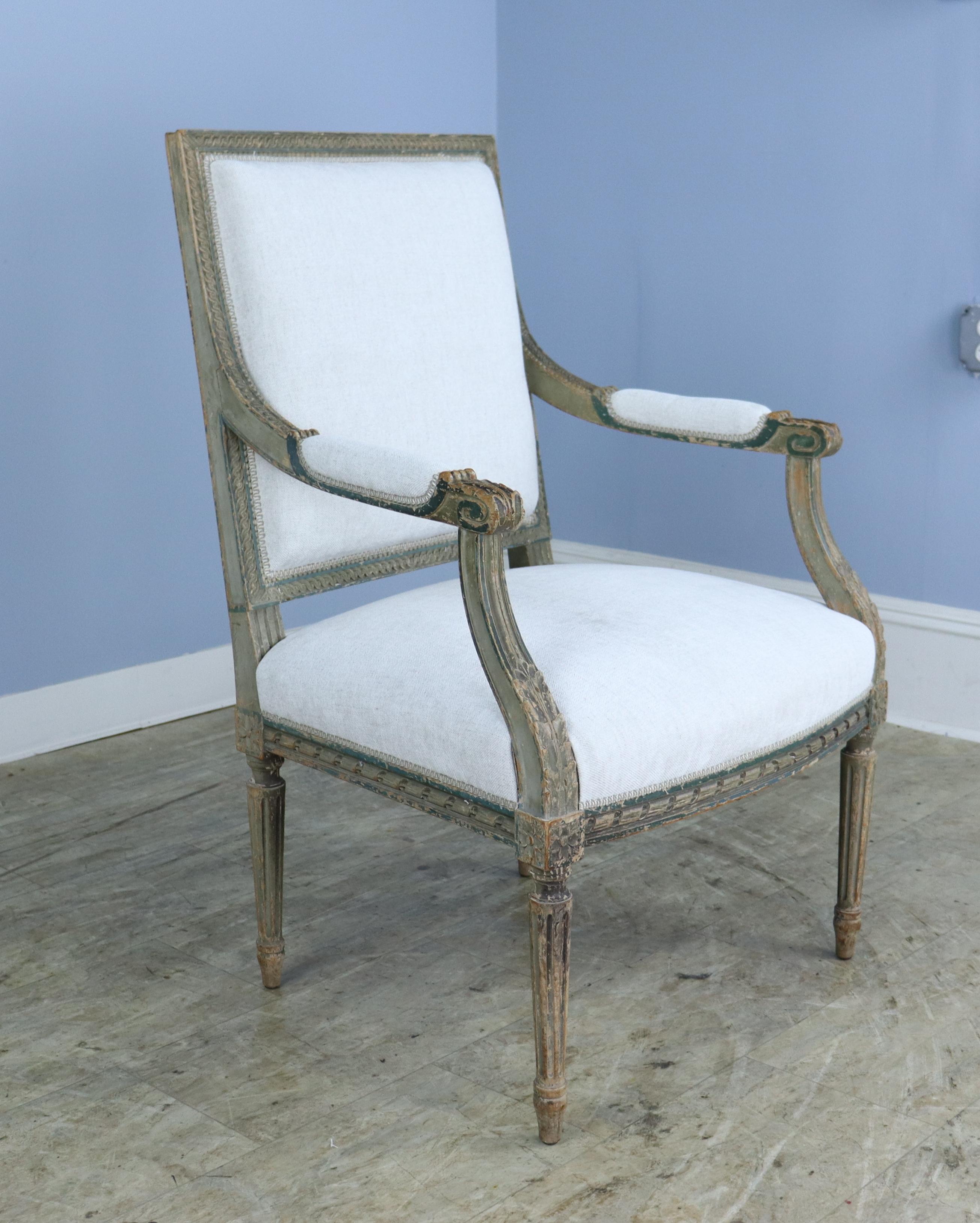 Four Louis XVI Armchairs, Original Paint and Condition For Sale 3