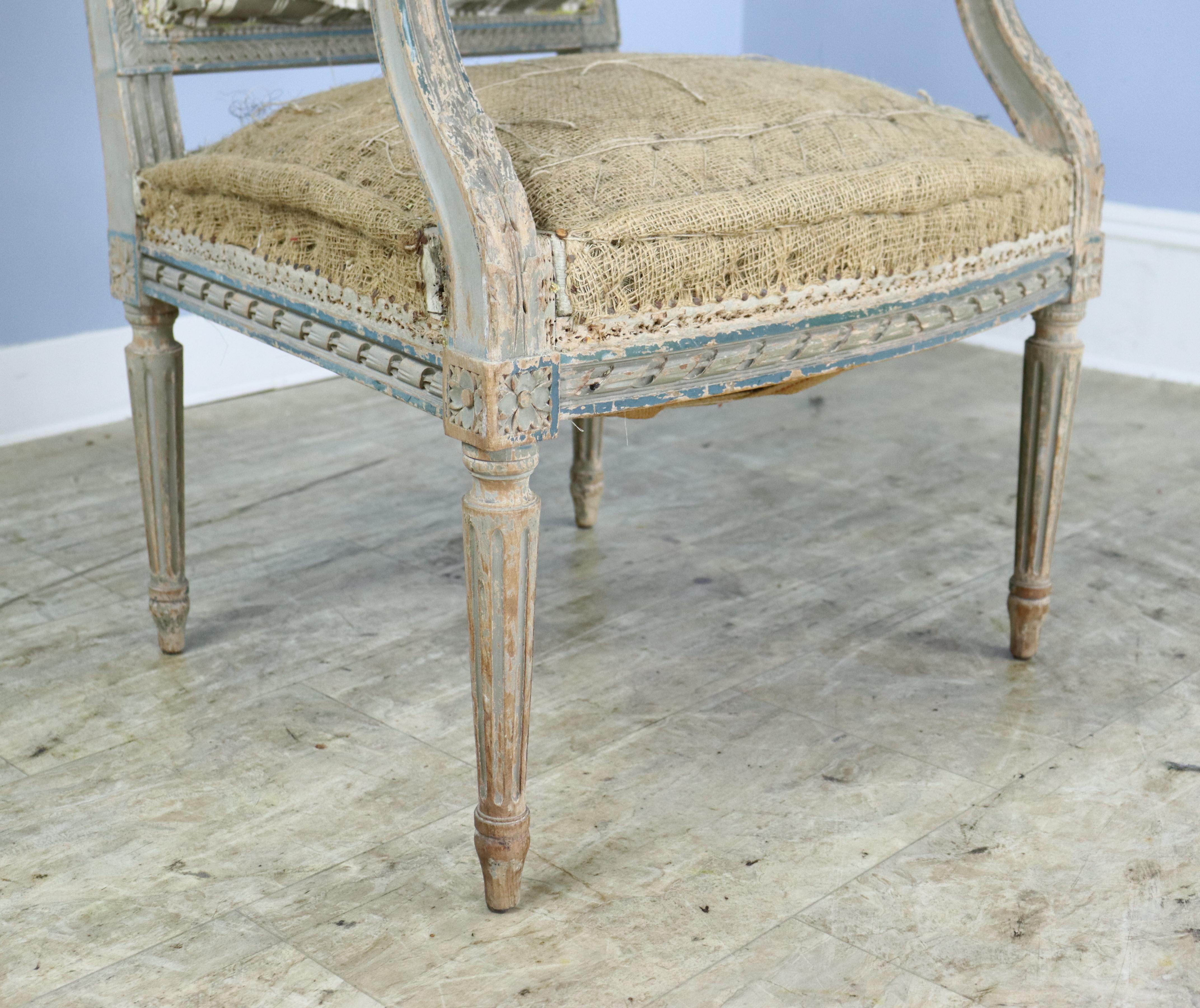 Wood Four Louis XVI Armchairs, Original Paint and Condition For Sale