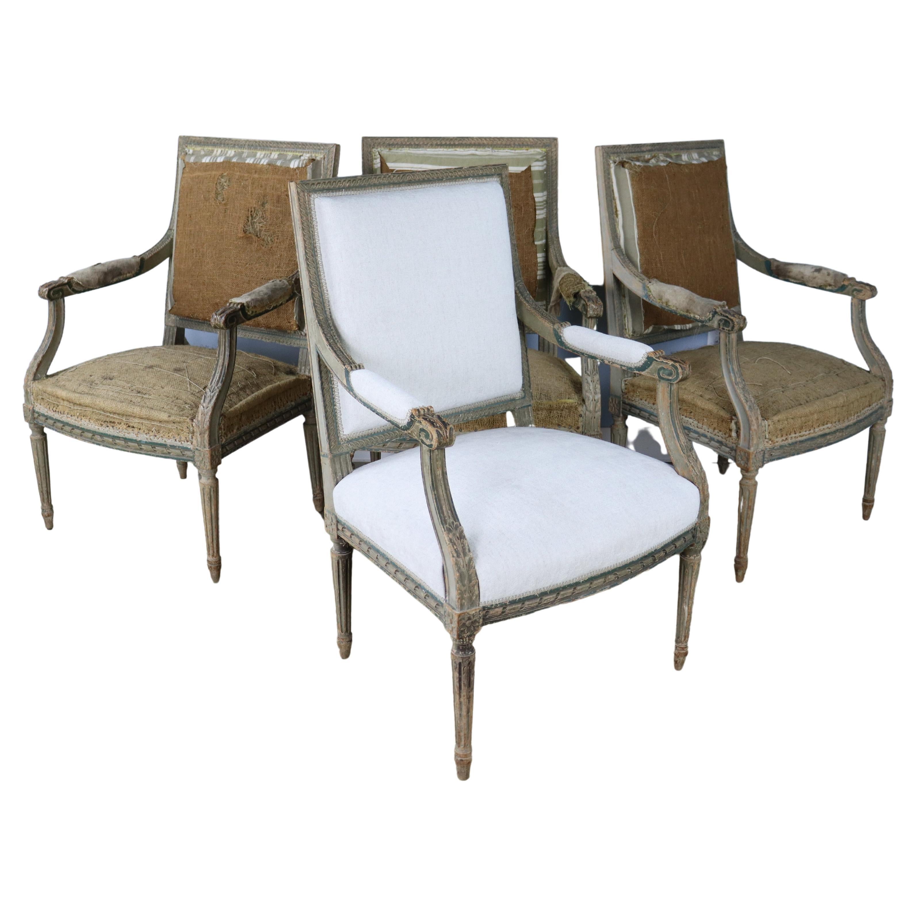 Four Louis XVI Armchairs, Original Paint and Condition For Sale
