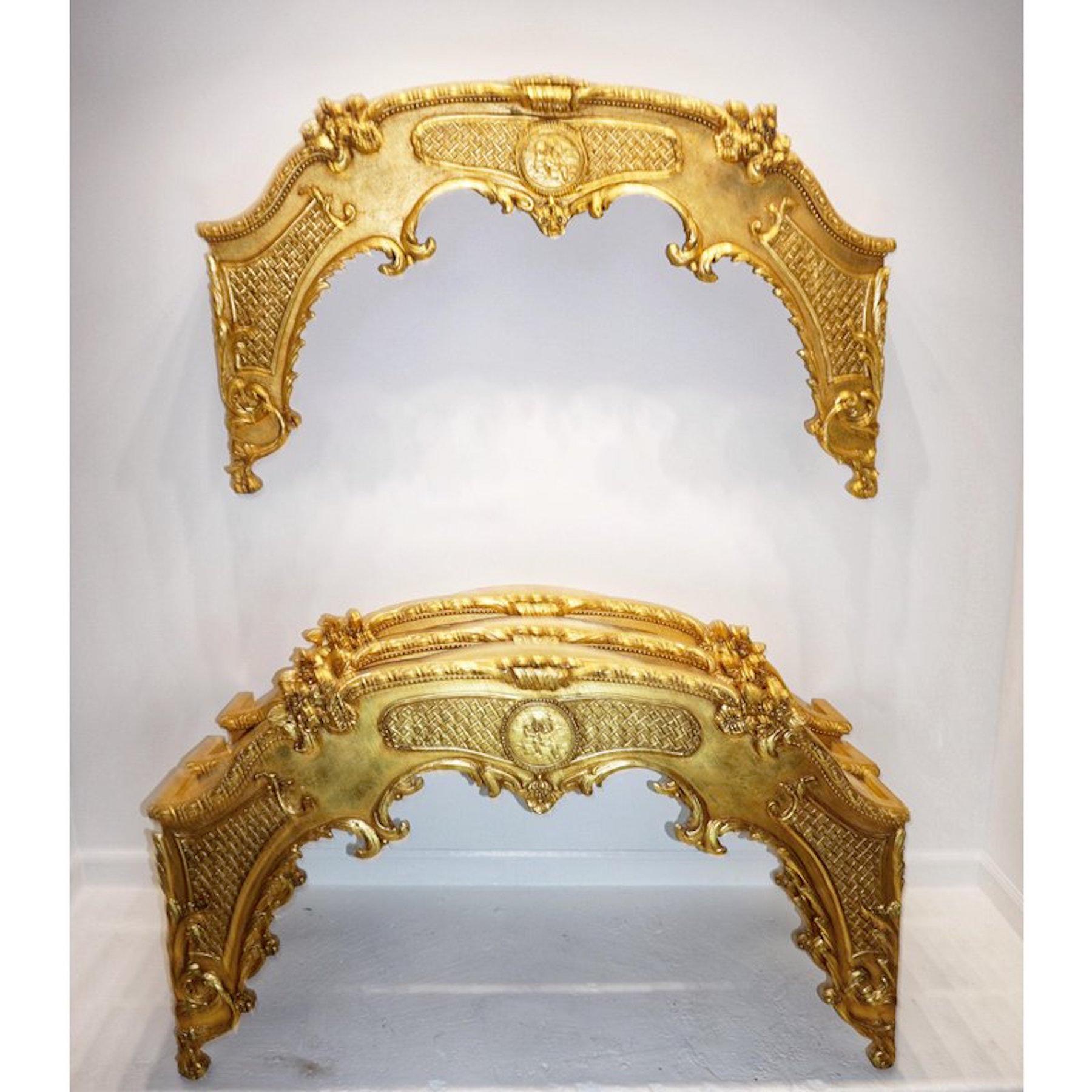 Louis XVI Style Giltwood Window Cornice, Four Available, each one finely decorated with carved floral garlands and a centre cartouche of putti
Three cornices are decorated on all sides, one is missing the right side panel, this one would have to go