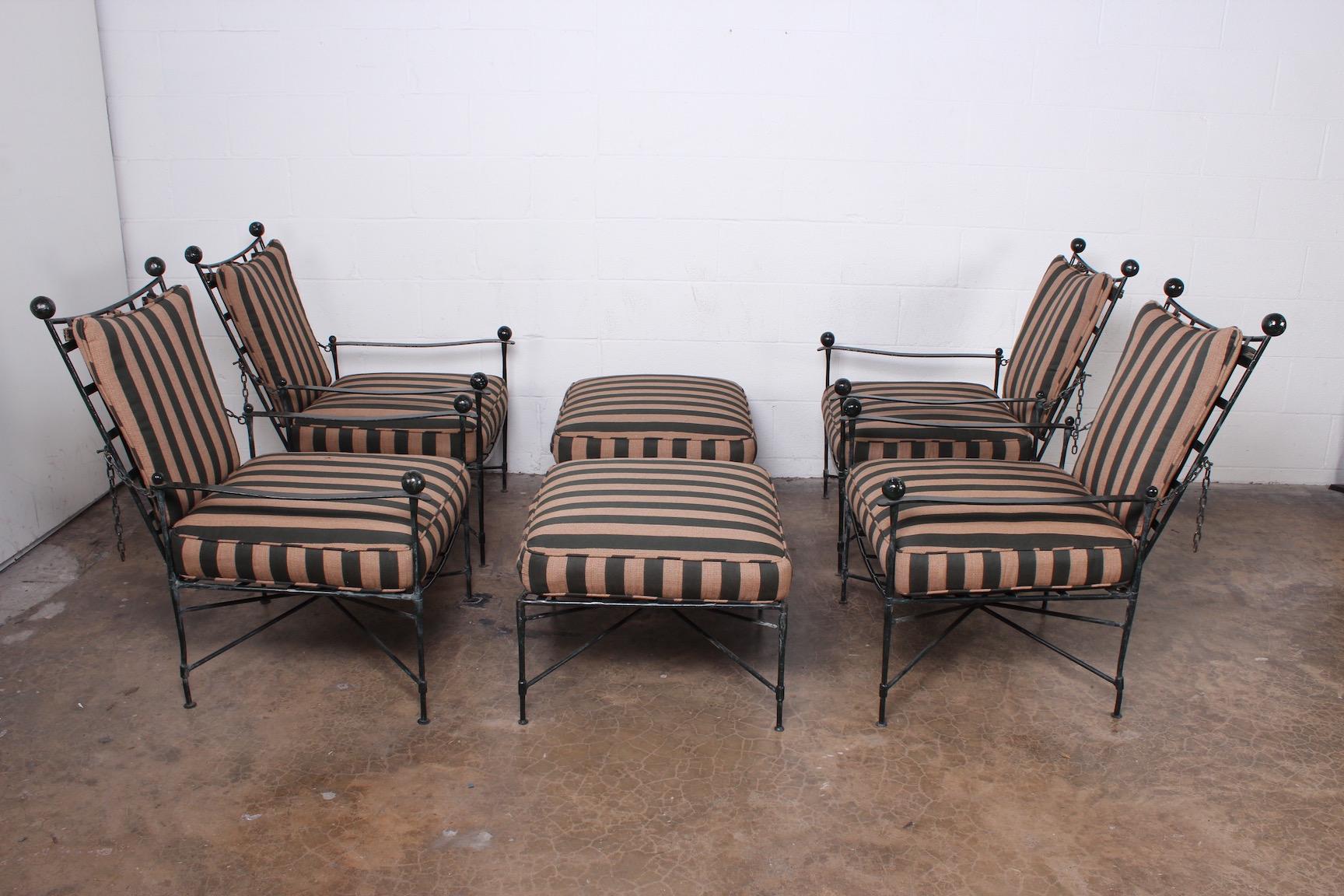 A set of four painted adjustable lounge chairs and two ottomans attributed to Mario Papperzini for Salterini.