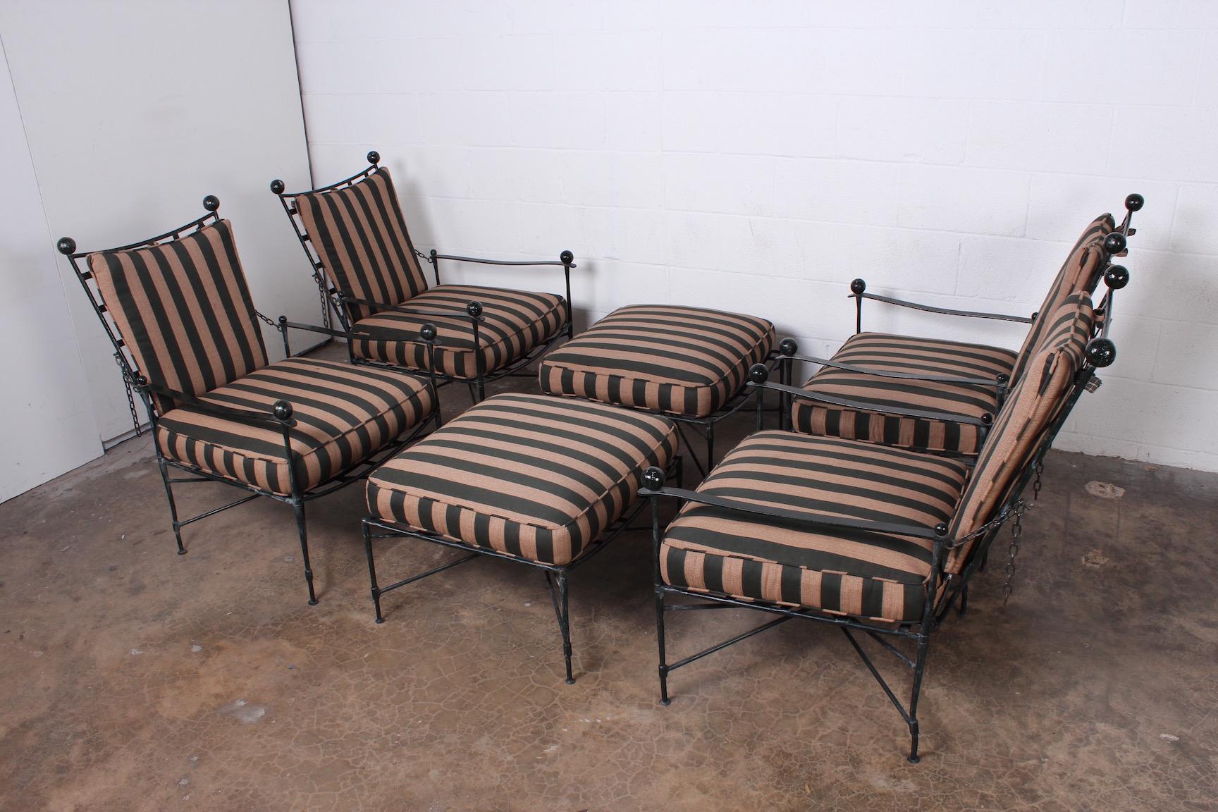 Four Lounge Chairs and Two Ottomans by Salterini In Good Condition In Dallas, TX