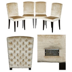 FOUR LOVELY FENDI CHESTERFIELD TUFTED VELVET UPHOLSTERY FENDI CASA DINING CHAIRs