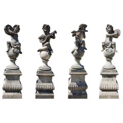 Four Lovely Italian Putto Stone Figures Representing Musicians