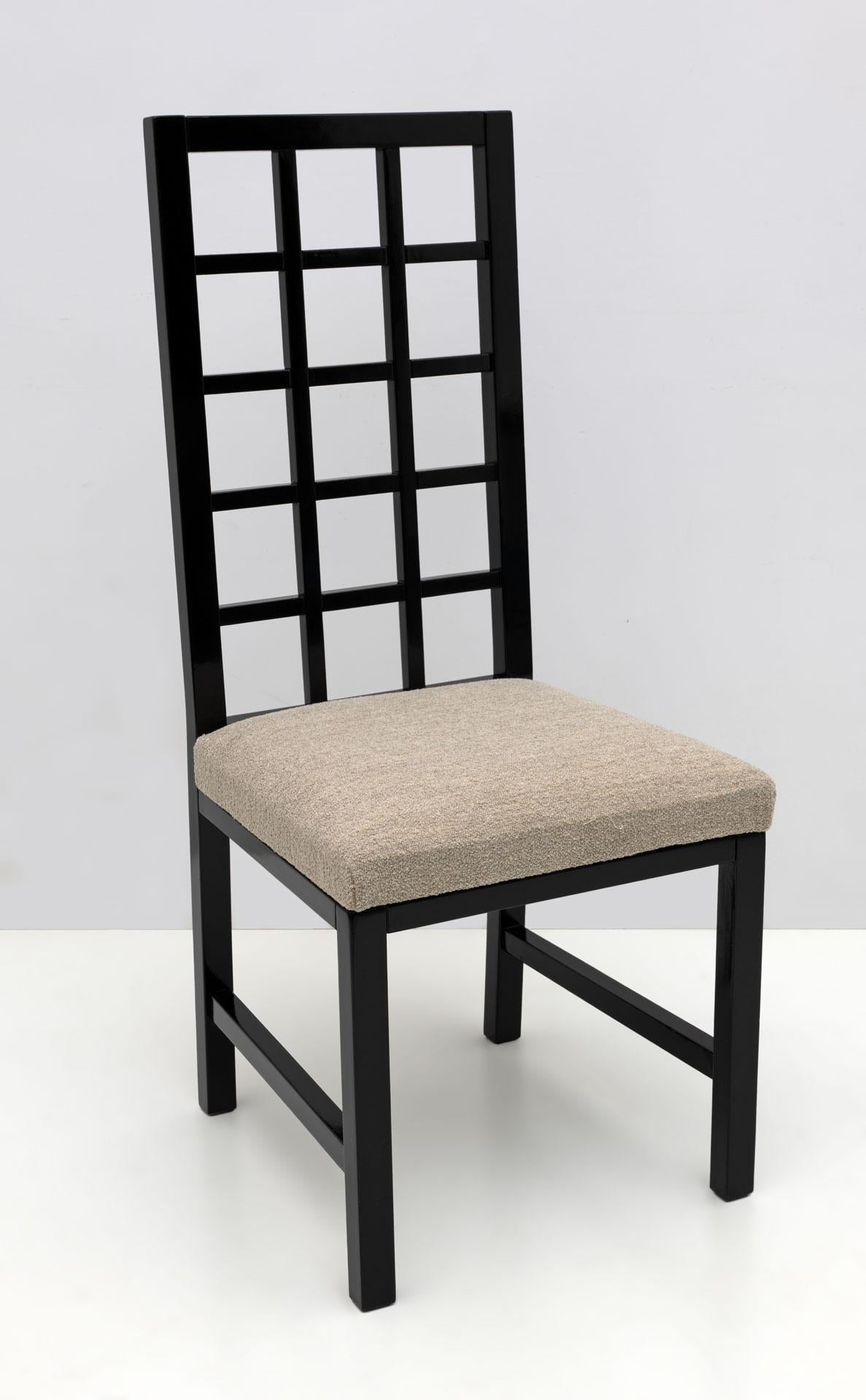 Art Nouveau Four Mackintosh Style Black Lacquered High Back Chairs, 1979 For Sale