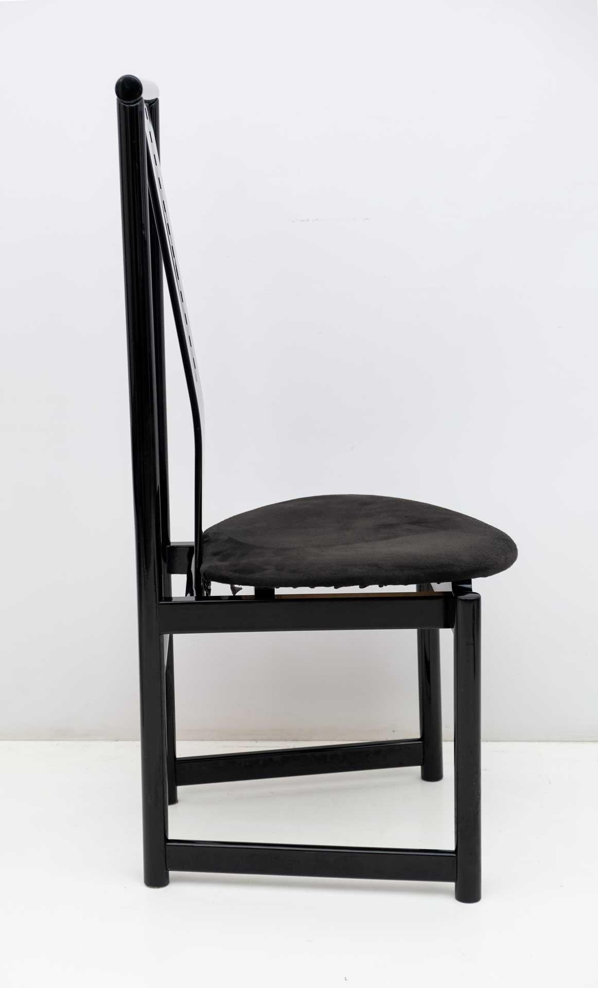 Ebonized Four Mackintosh Style Black Lacquered High Back Chairs, 1979 For Sale