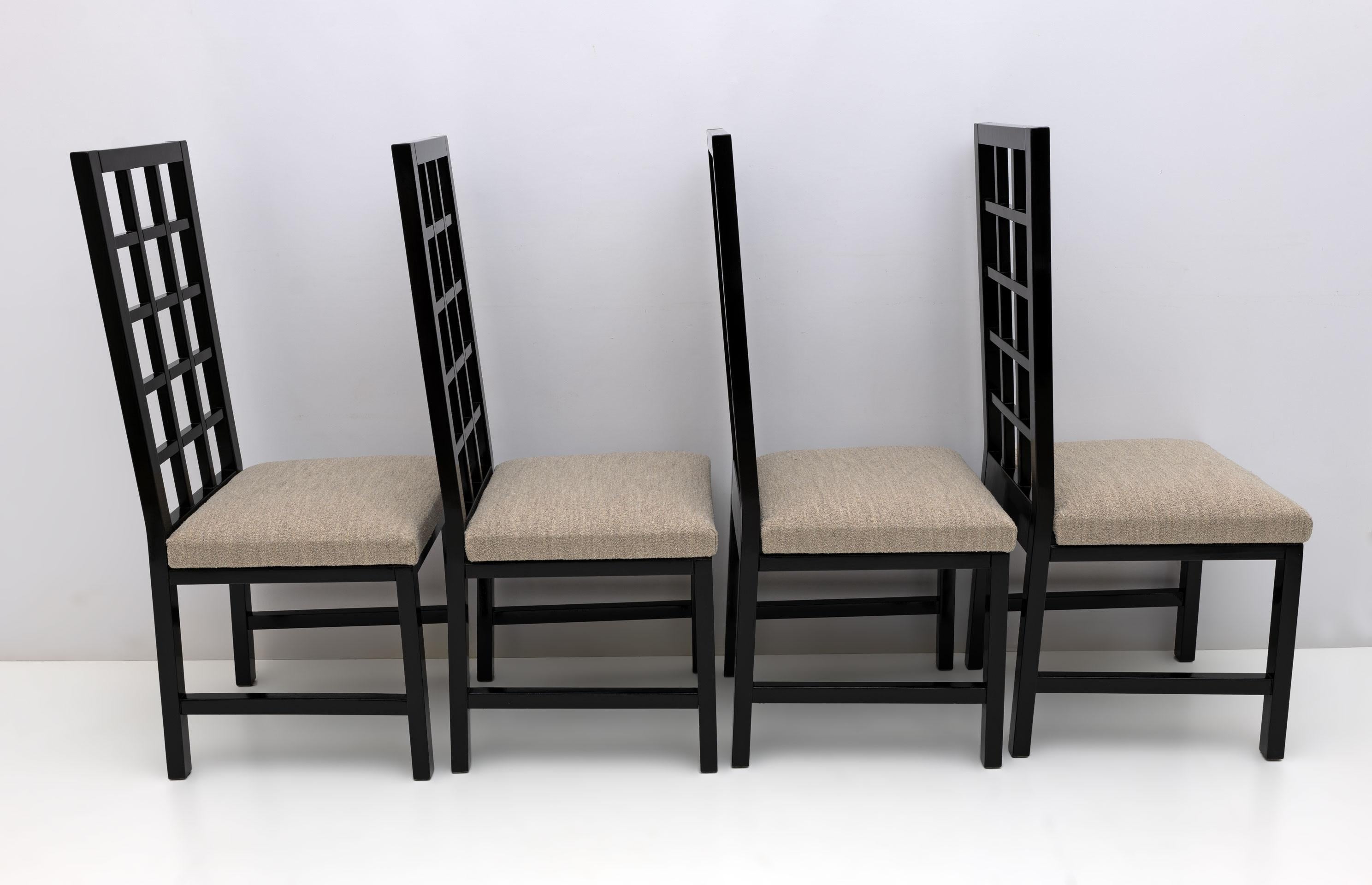 Four Mackintosh Style Black Lacquered High Back Chairs, 1979 For Sale 2
