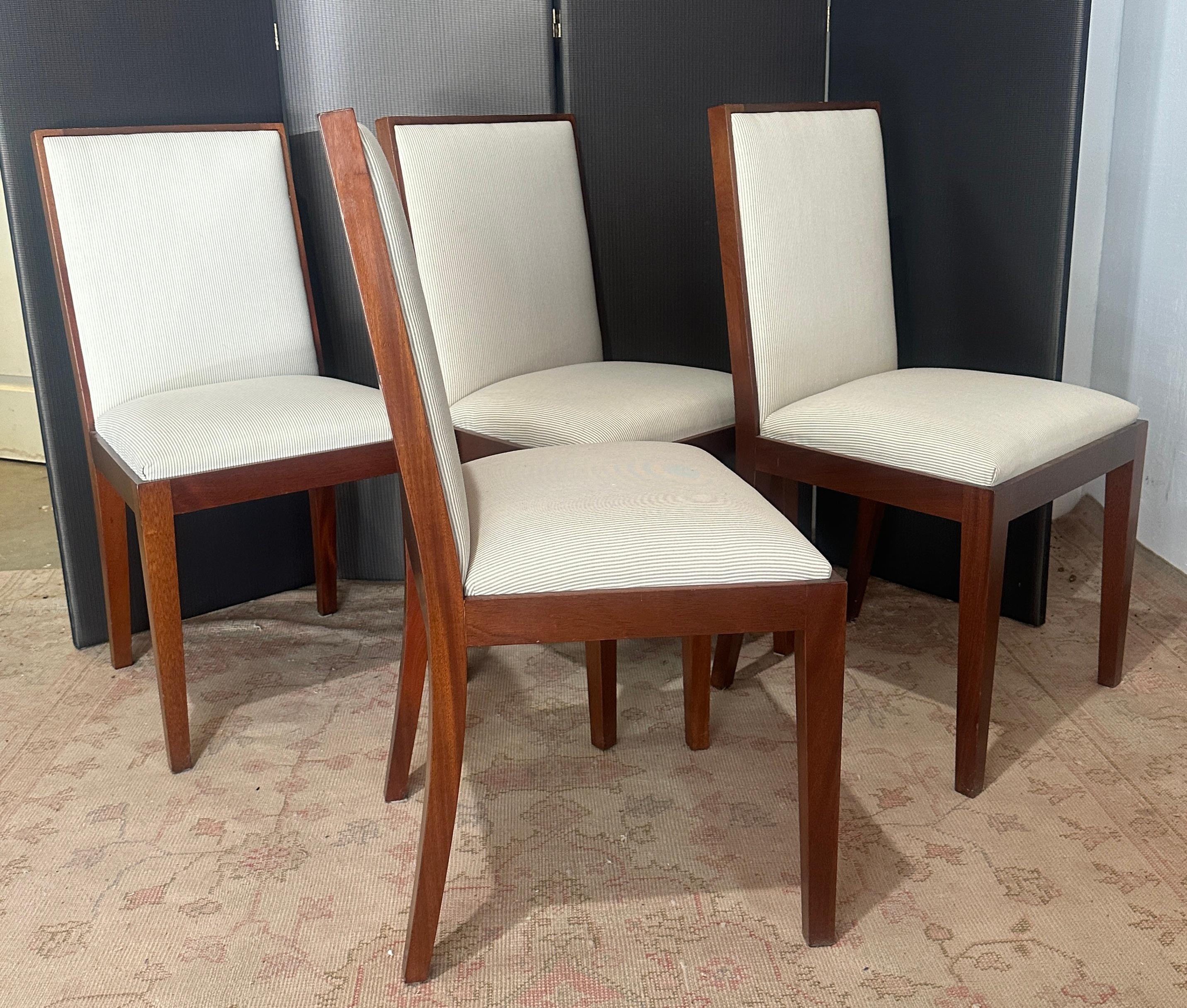 French Four Mahogany Dining Chairs in the manner of Jean Michele Frank For Sale