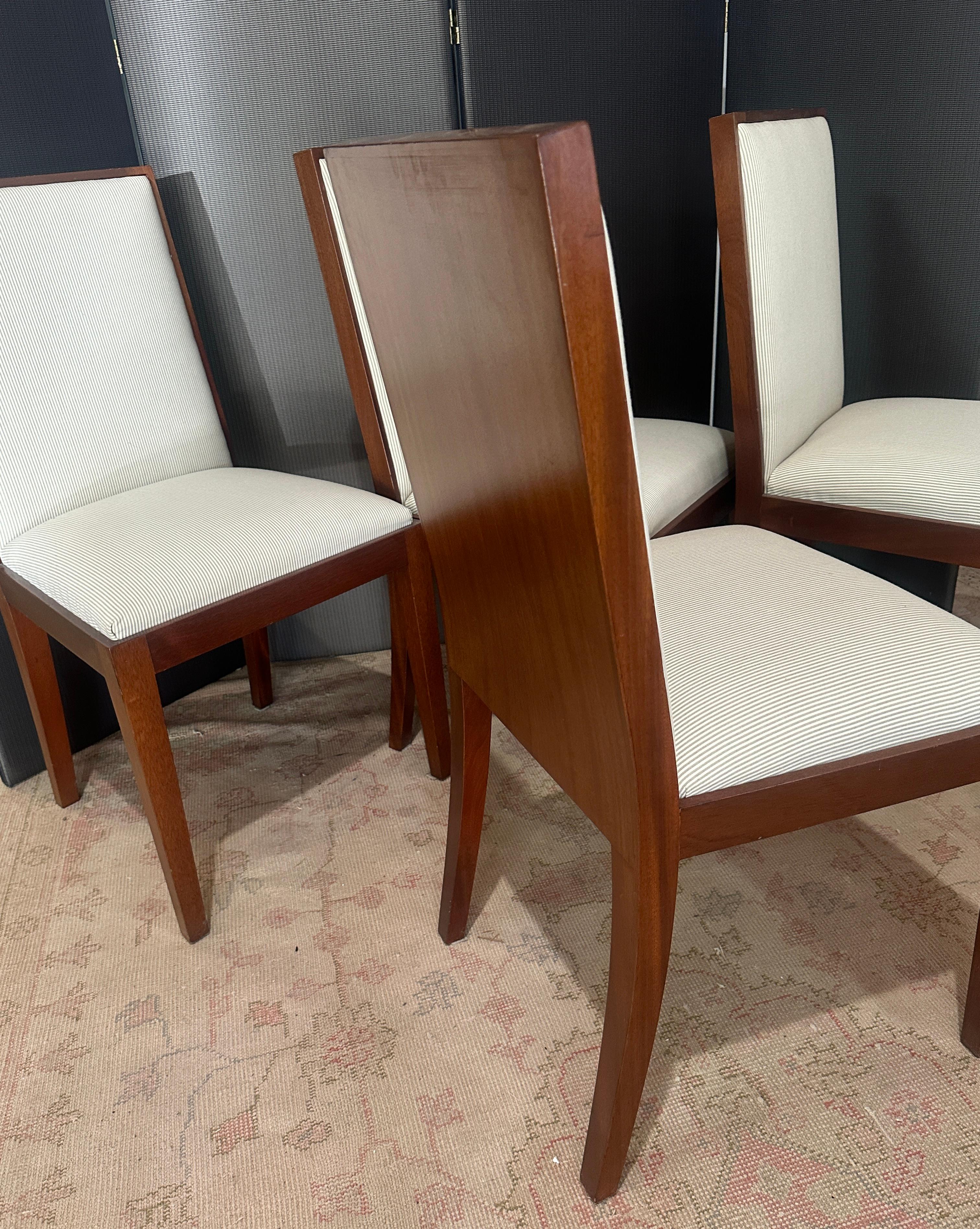 Hand-Crafted Four Mahogany Dining Chairs in the manner of Jean Michele Frank For Sale