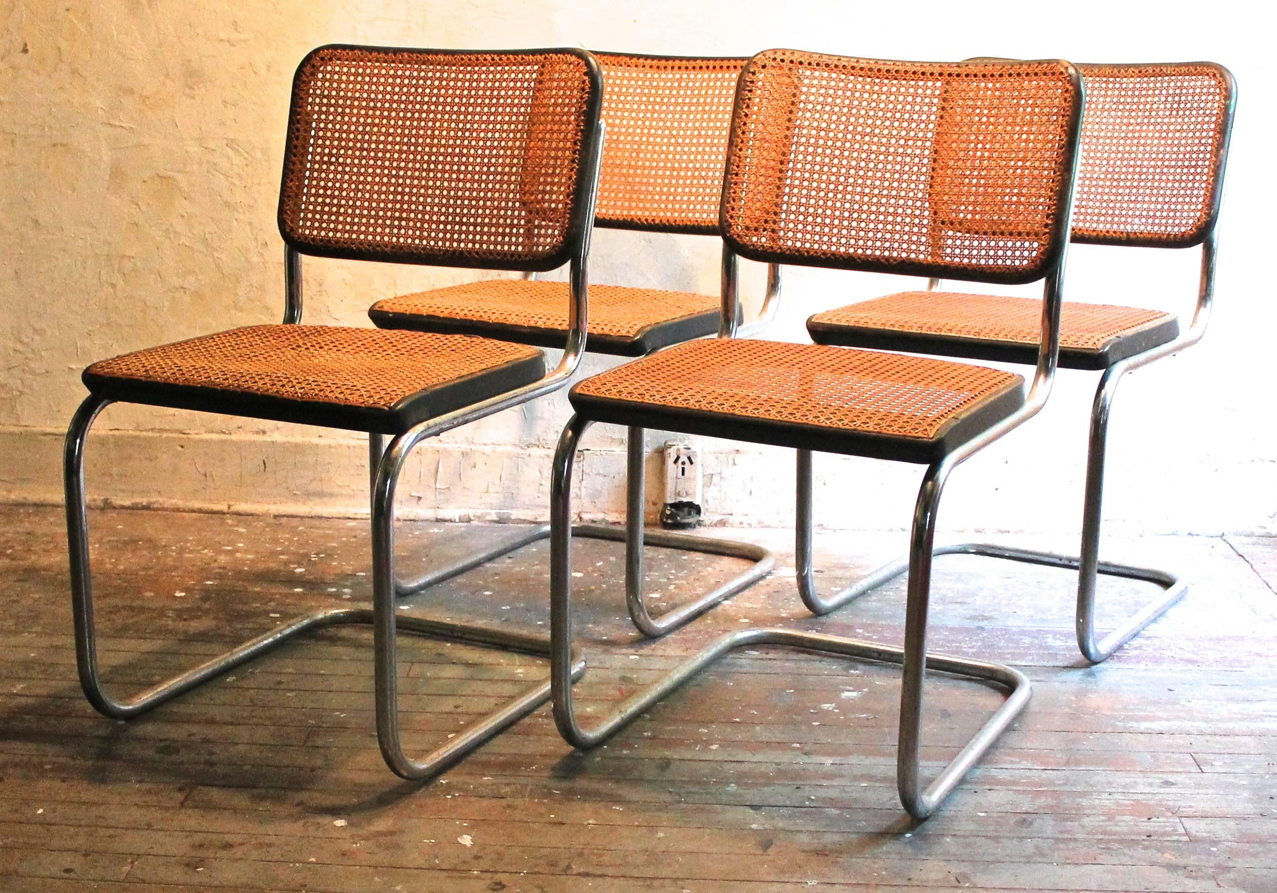 Purchased from the Vera Neumann estate, these chairs are from the Croton-On-Hudson, NY house that Marcel Breuer built for the Neumann's in 1953. These B32's are pre Knoll ( called