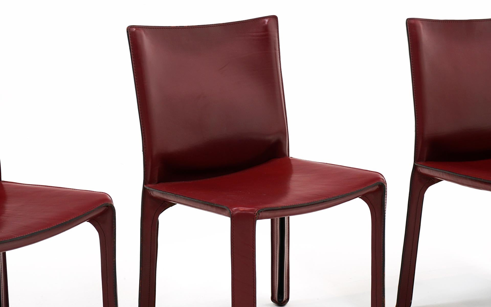 Mid-Century Modern Four Mario Bellini Cab Dining Chairs in Oxblood Leather.  Model 412 for Cassina