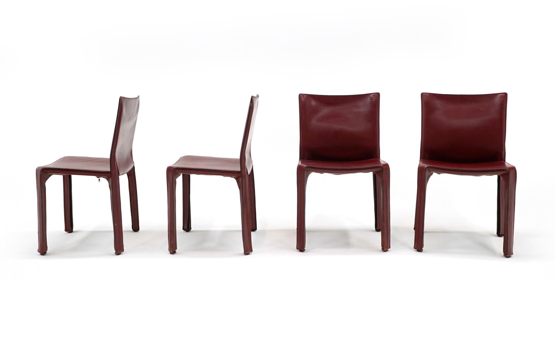 Four Mario Bellini Cab Dining Chairs in Oxblood Leather.  Model 412 for Cassina In Good Condition In Kansas City, MO