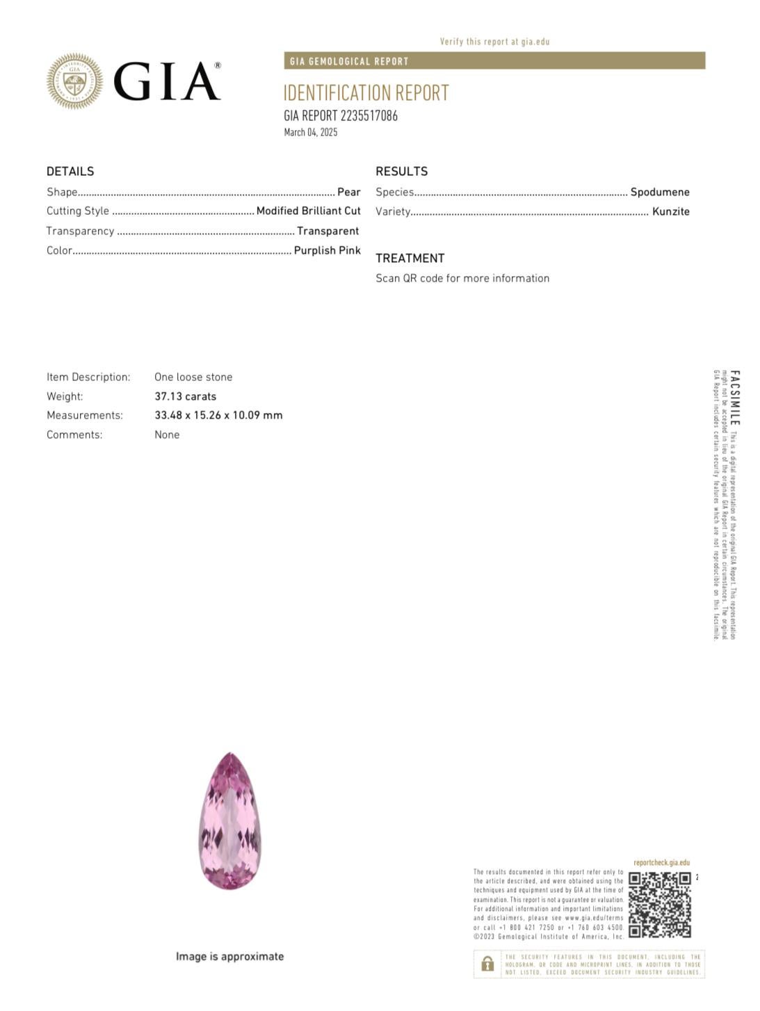 Kunzite ovale en forme de poire marquise non sertie certifiée GIA de 145,90 carats Neuf - En vente à Los Angeles, CA
