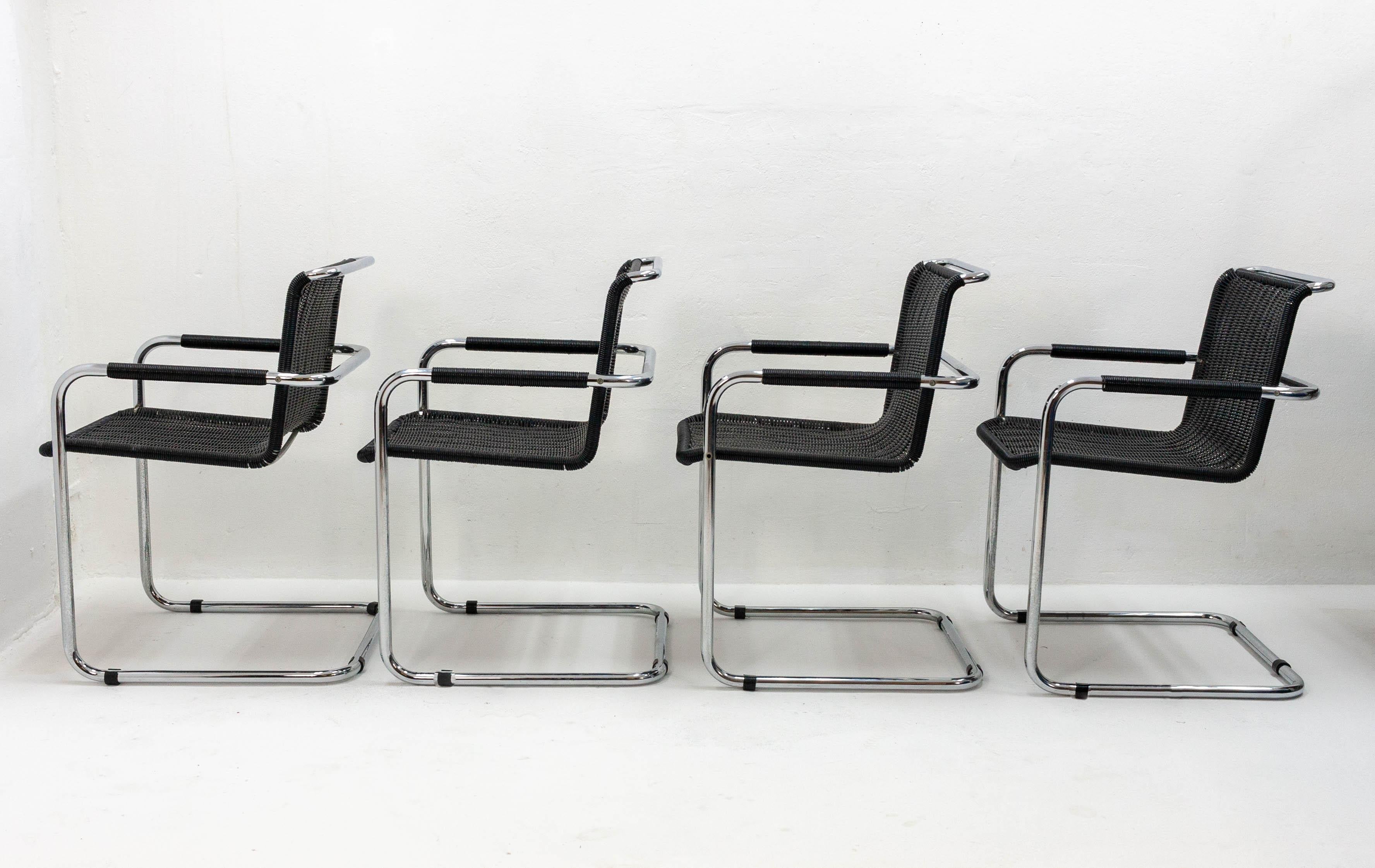 Mid-Century Modern Four Mart Stam cantiliver chairs by Fasem Italy 70s 