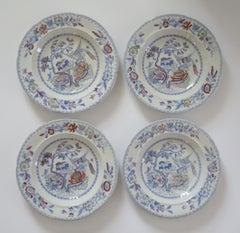 FOUR Masons Ironstone Soup Bowls in the Flying Bird Pattern, circa 1870
