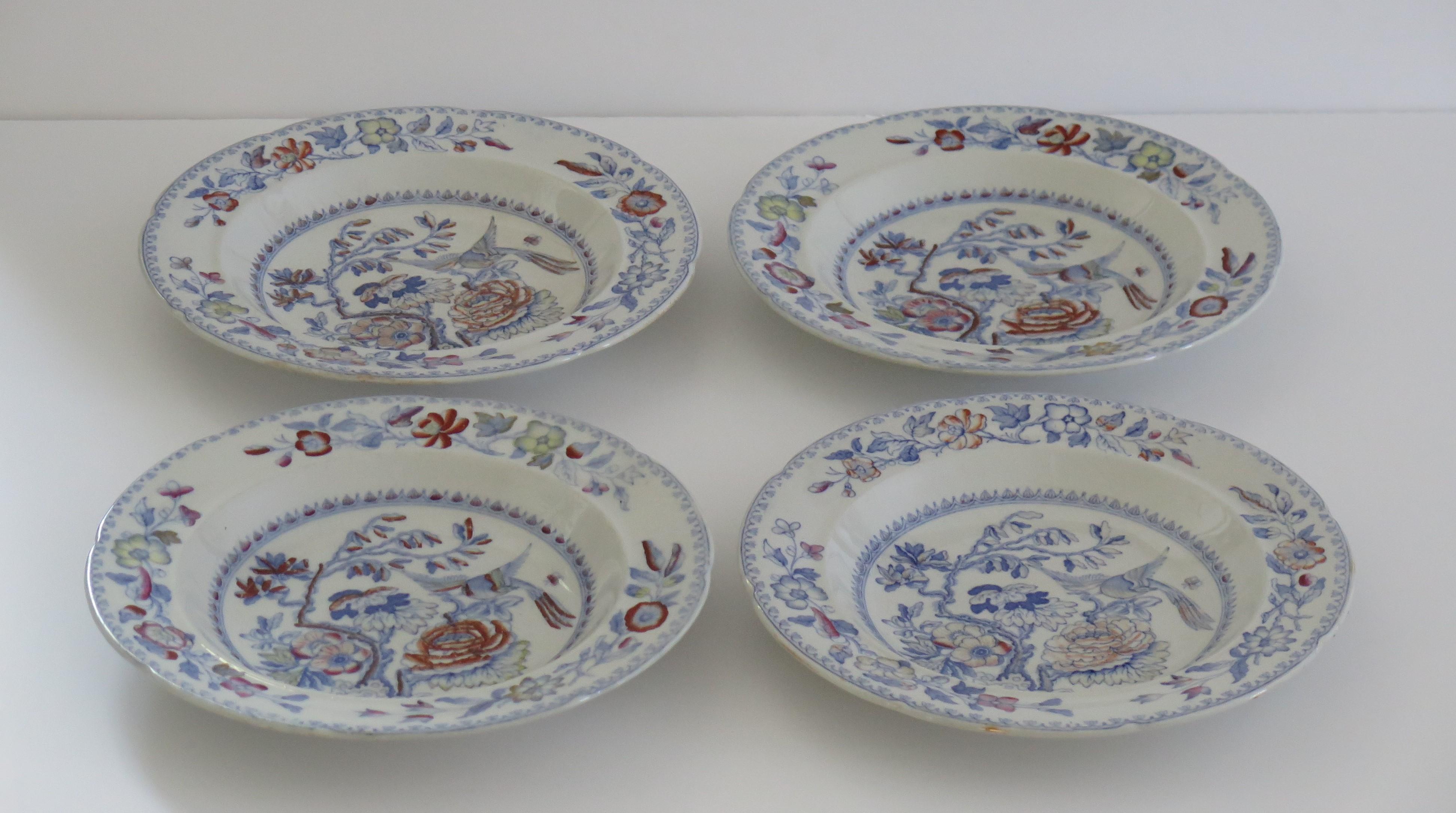 English FOUR Masons Ironstone Soup Bowls in the Flying Bird Pattern, circa 1870 For Sale