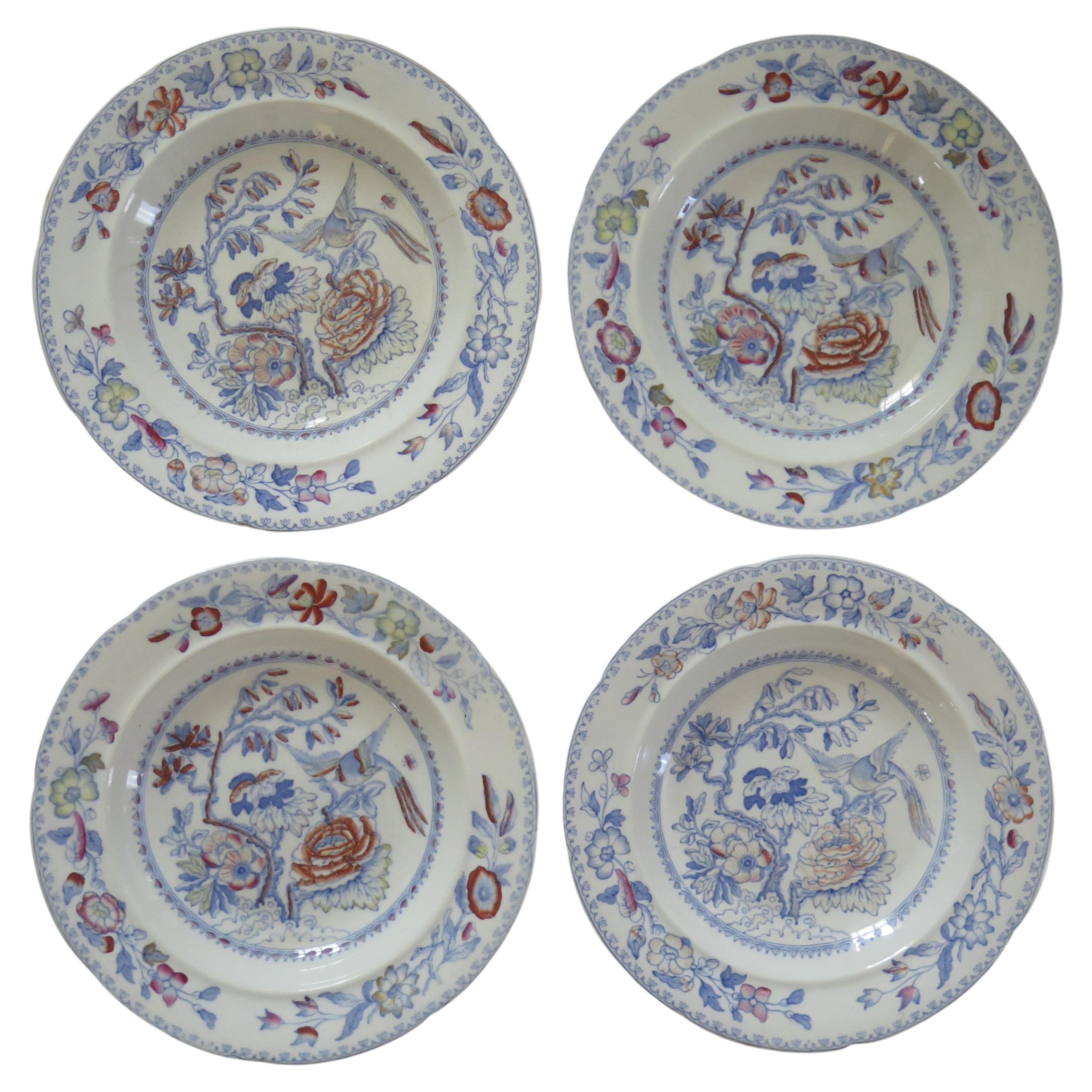 FOUR Masons Ironstone Soup Bowls in the Flying Bird Pattern, circa 1870 For Sale