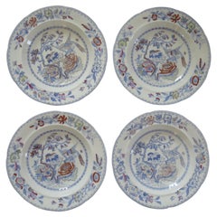 Antique FOUR Masons Ironstone Soup Bowls in the Flying Bird Pattern, circa 1870