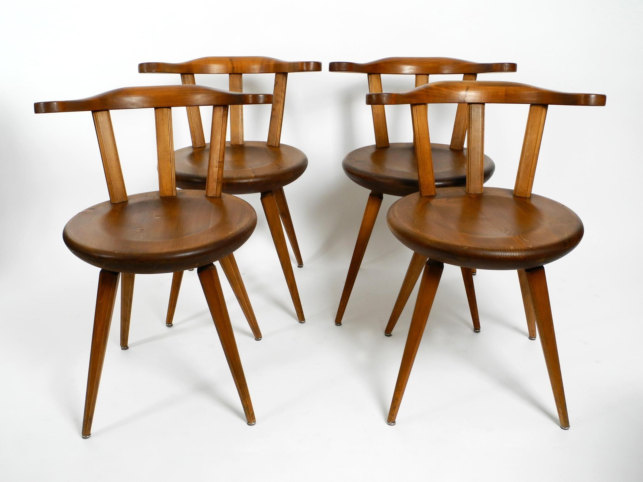 Mid-Century Modern Four Massive, Beautiful Mid-Century Solid Wood Sprouted Chairs with Low Backs