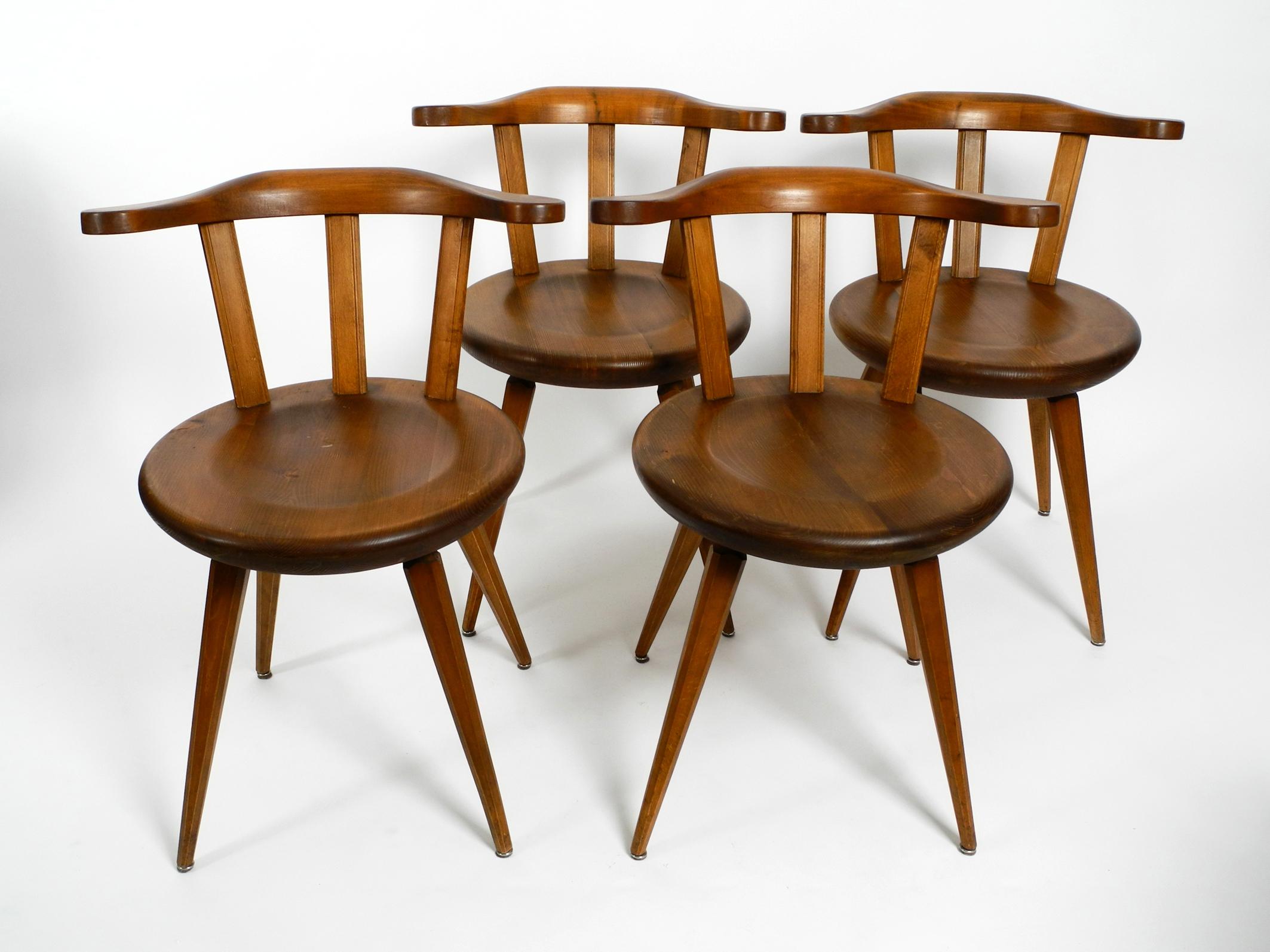 German Four Massive, Beautiful Mid-Century Solid Wood Sprouted Chairs with Low Backs