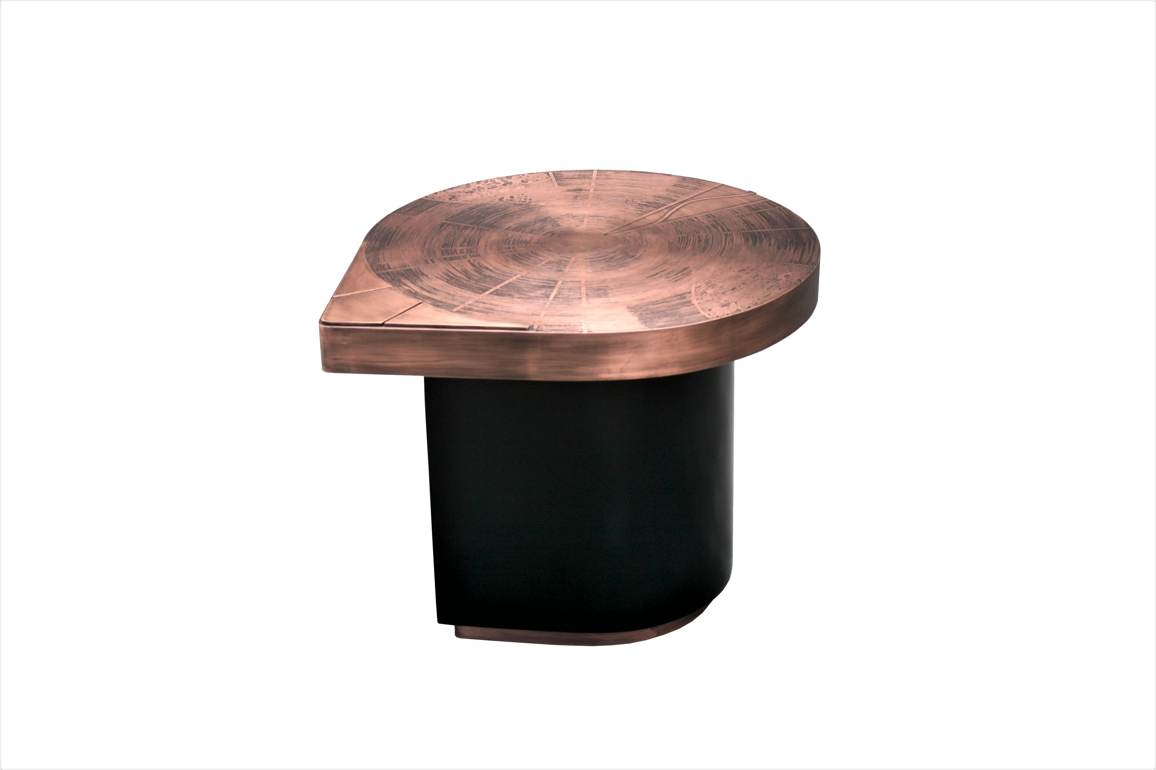 Contemporary Four Matching Coffee Tables, Teardrops, Patinated Acid Etched Copper For Sale