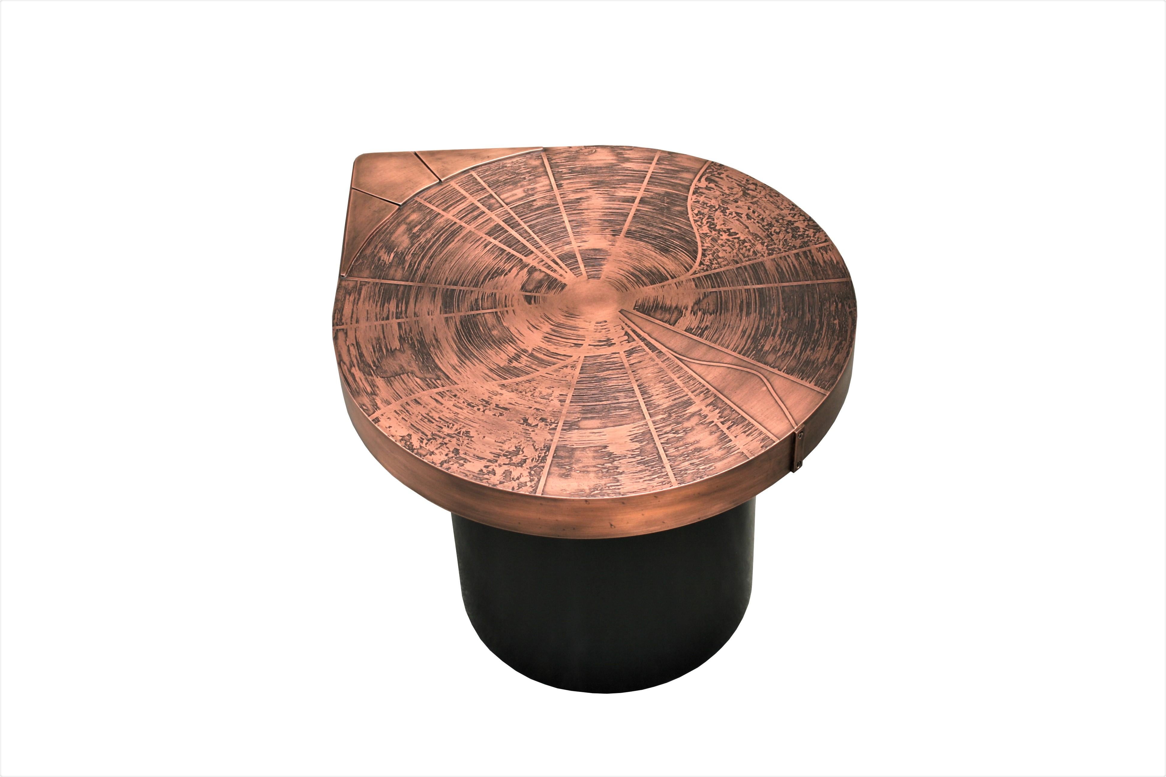 Four Matching Coffee Tables, Teardrops, Patinated Acid Etched Copper For Sale 2