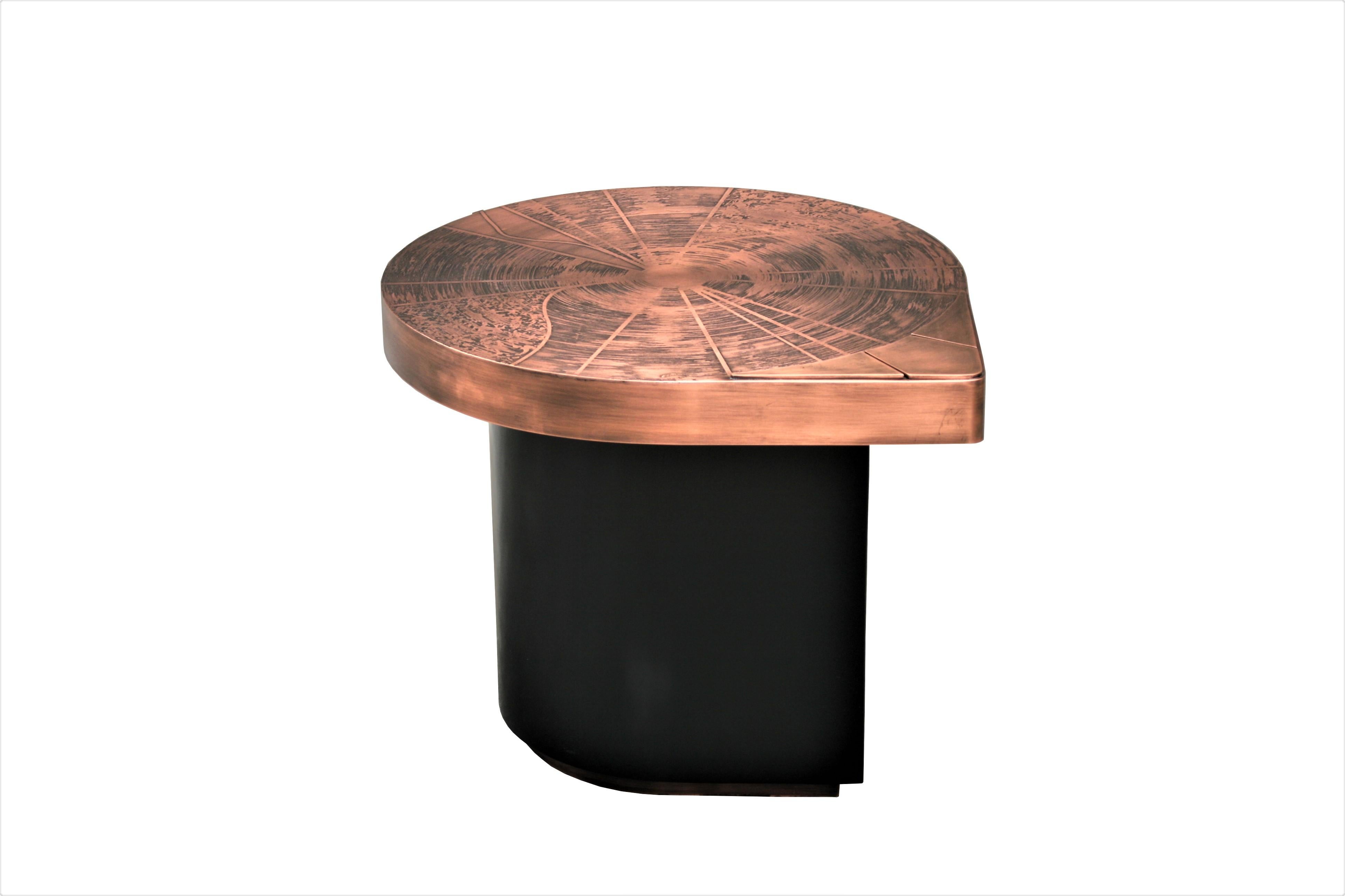 Four Matching Coffee Tables, Teardrops, Patinated Acid Etched Copper For Sale 3