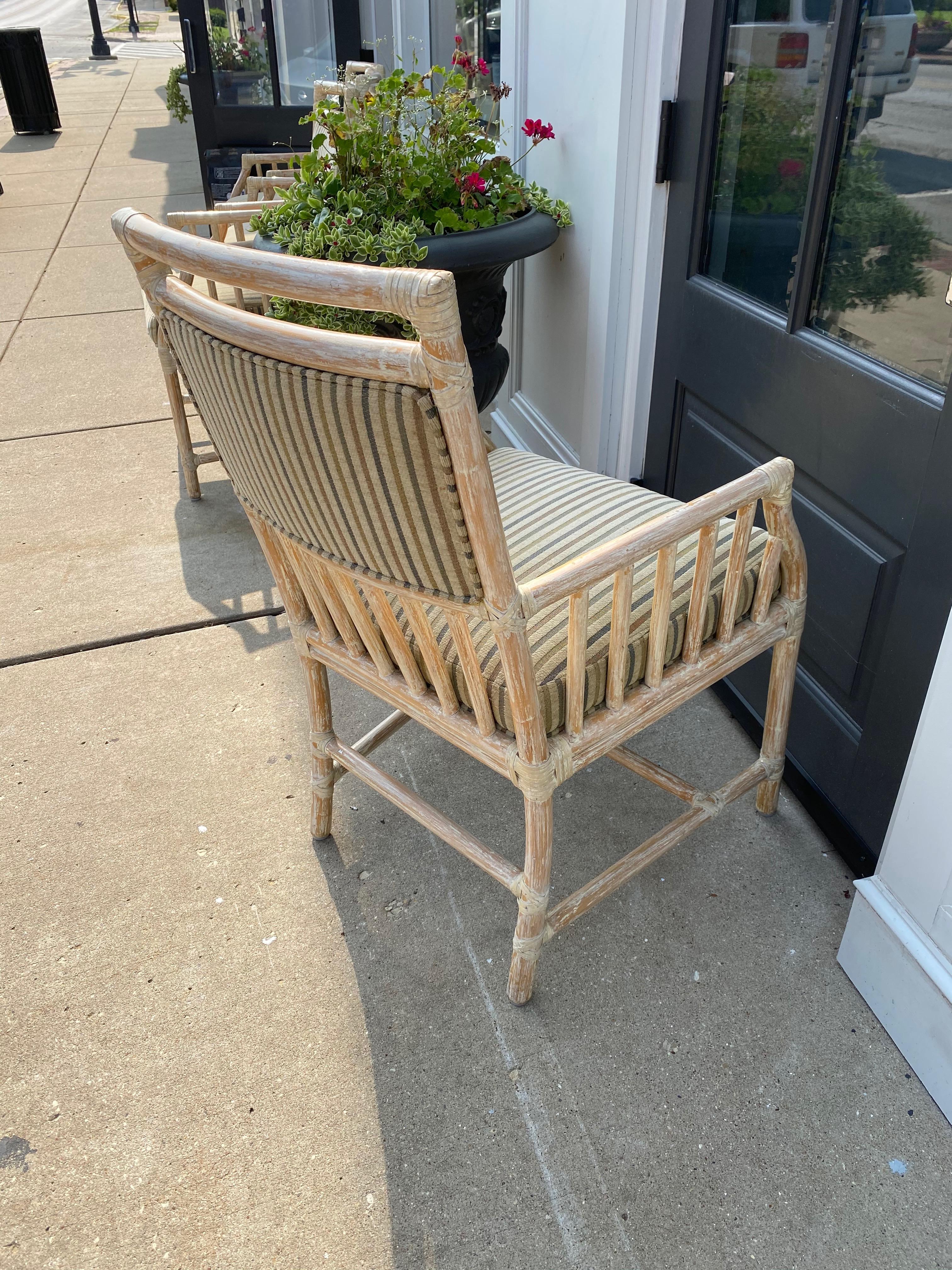 Four McGuire Arm Chairs with White Washed Finish, Great Scale for Comfort In Excellent Condition For Sale In Buchanan, MI