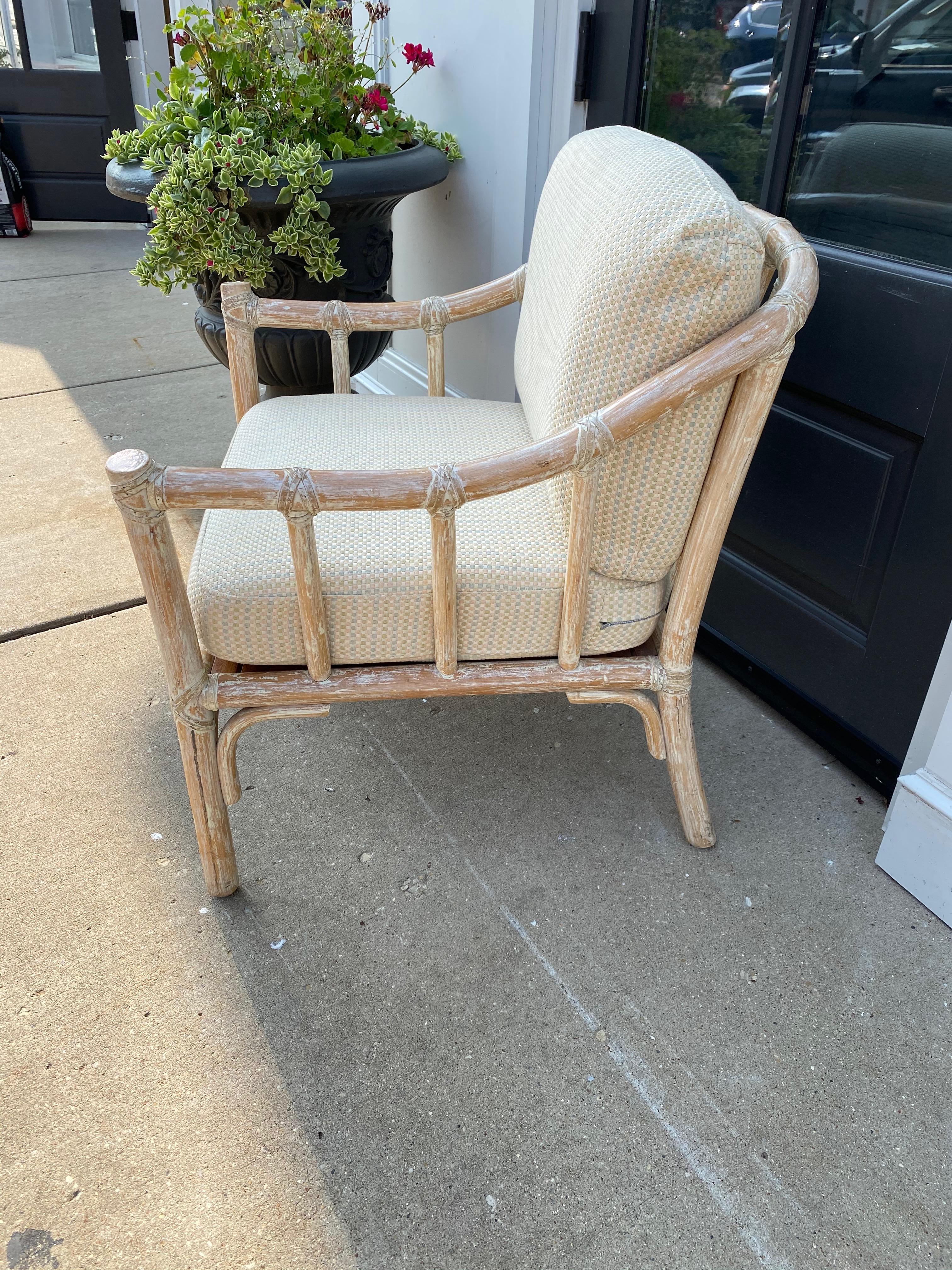 One Pair McGuire Club Chairs With White Washed Finish, Great Scale For Comfort. Priced Per Chair And Will Break Up The Set.