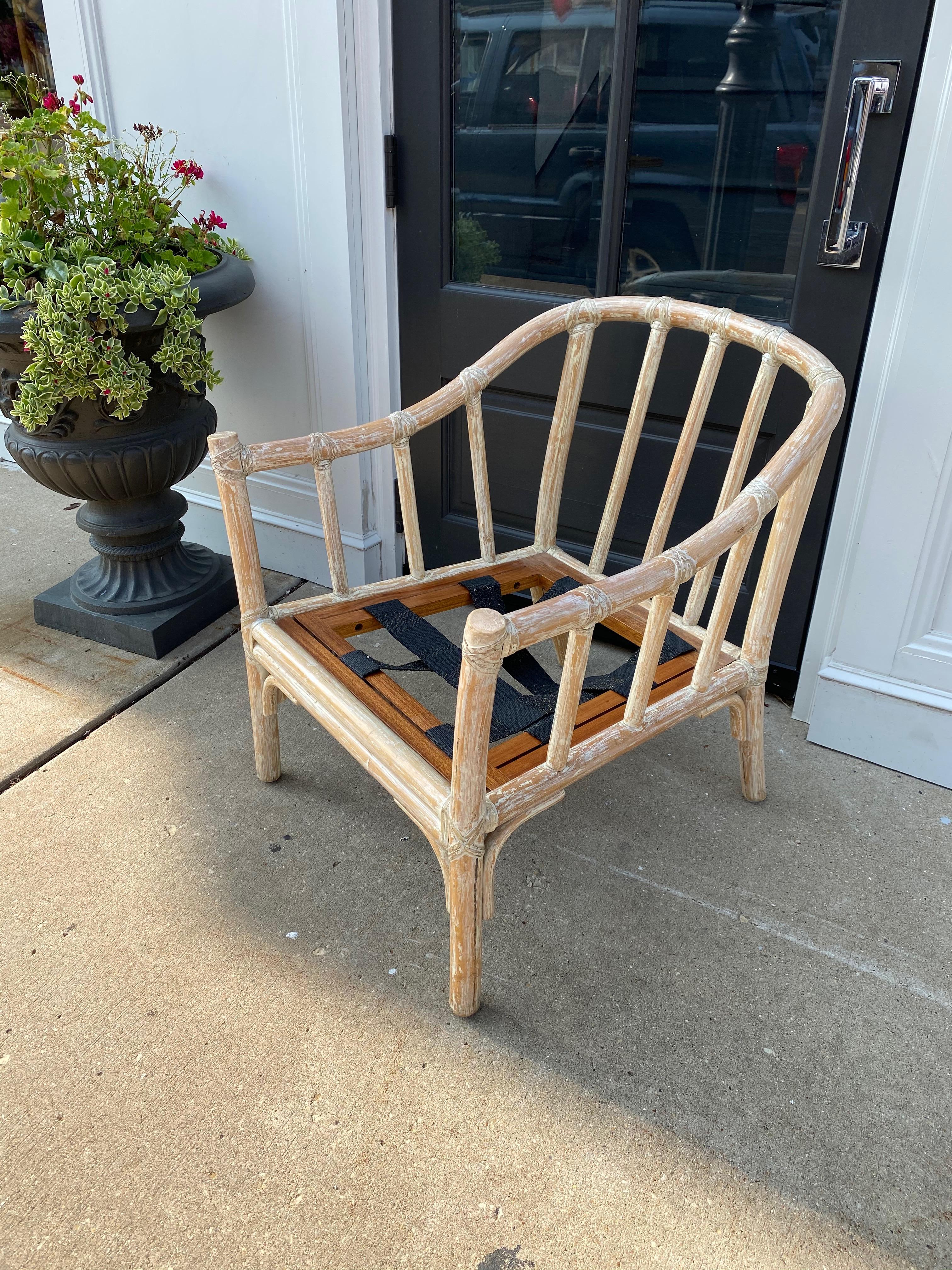 Hollywood Regency One Pair McGuire Club Chairs with White Washed Finish, Great Scale for Comfort