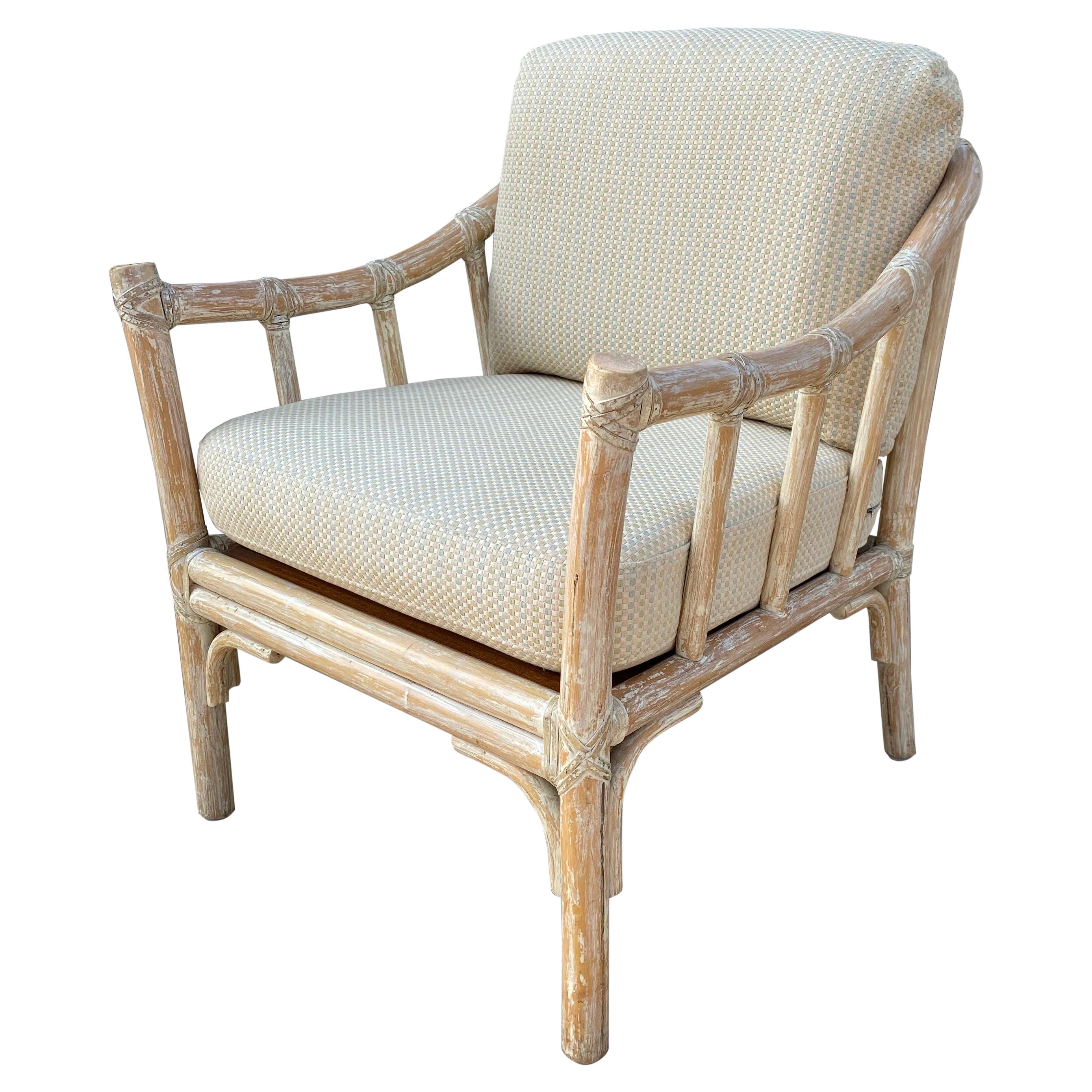 One Pair McGuire Club Chairs with White Washed Finish, Great Scale for Comfort