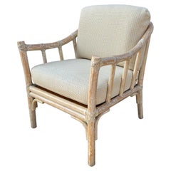 One Pair McGuire Club Chairs with White Washed Finish, Great Scale for Comfort