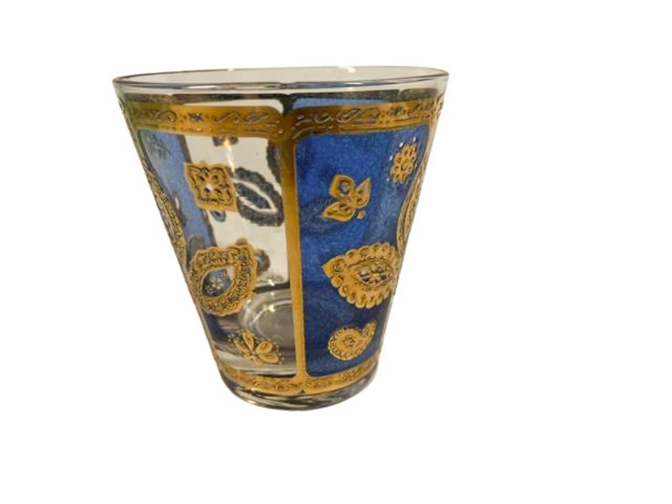 Mid-Century Modern Quatre verres MCM Culver LTD à motif de fleurs bleues et dorées en vente