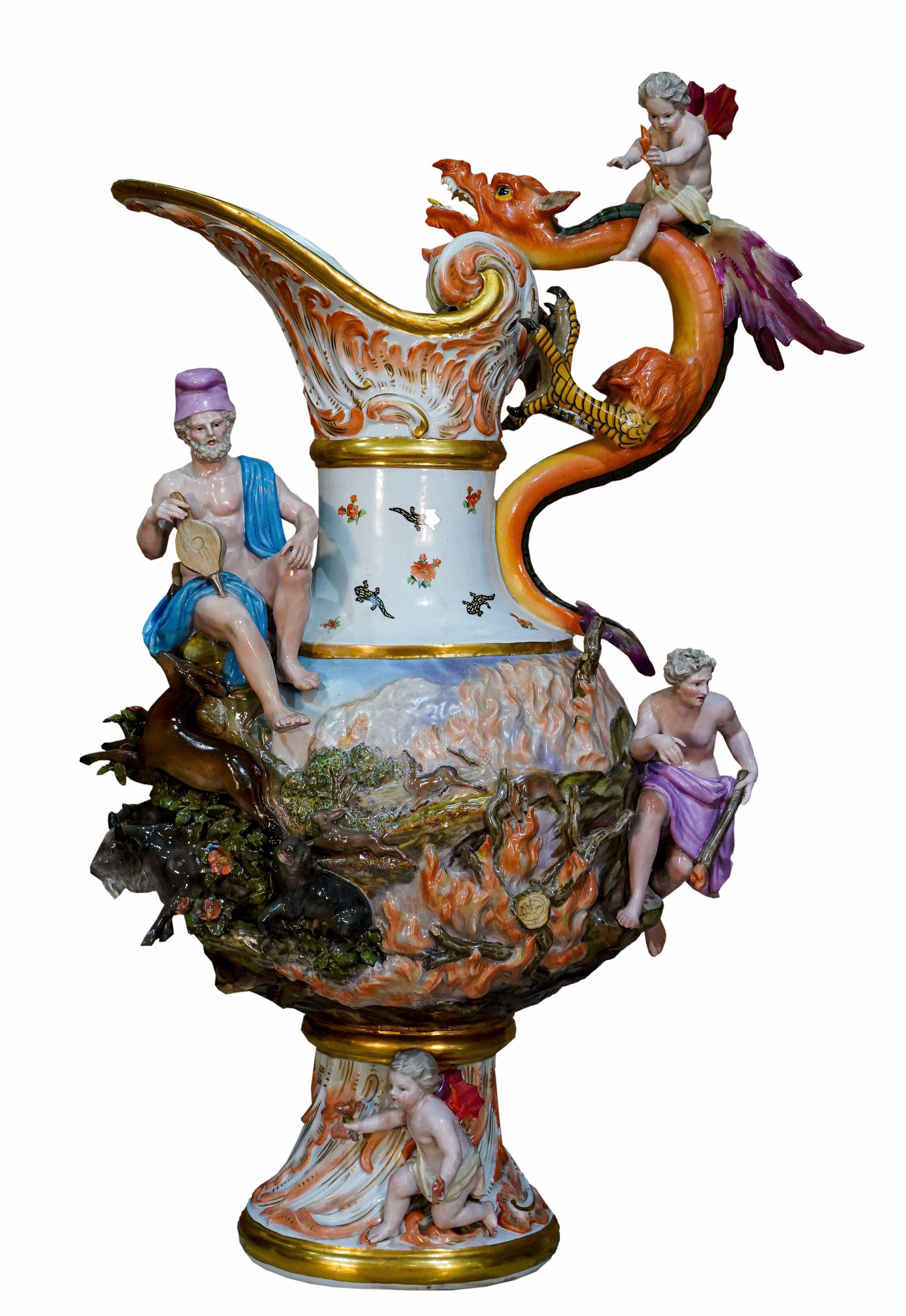 Four Meissen Porcelain Ewers Emblematic of the Elements In Good Condition In Los Angeles, CA