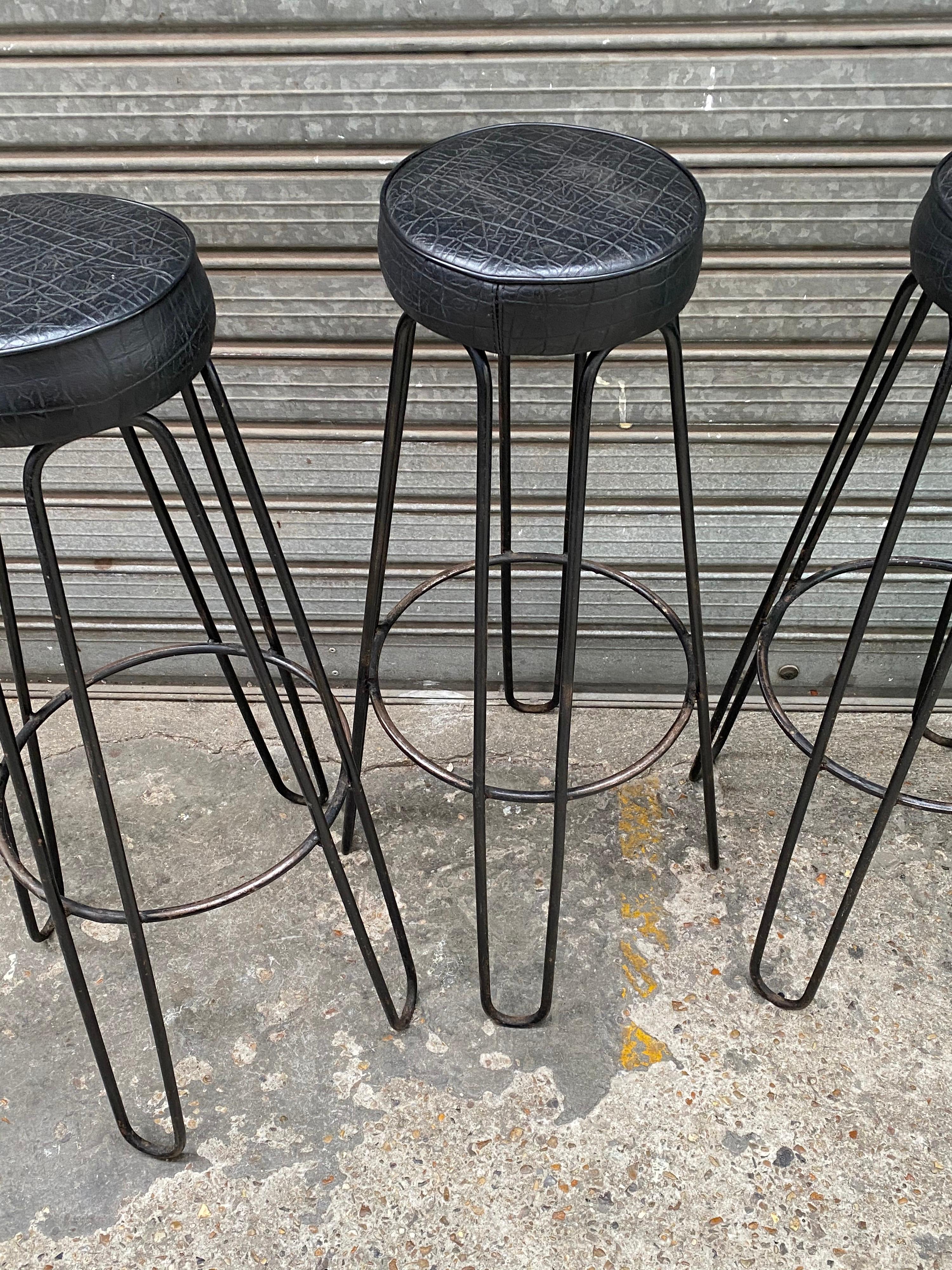 Mid-Century Modern Three Metal Stools by Raoul Guis, France, 1950