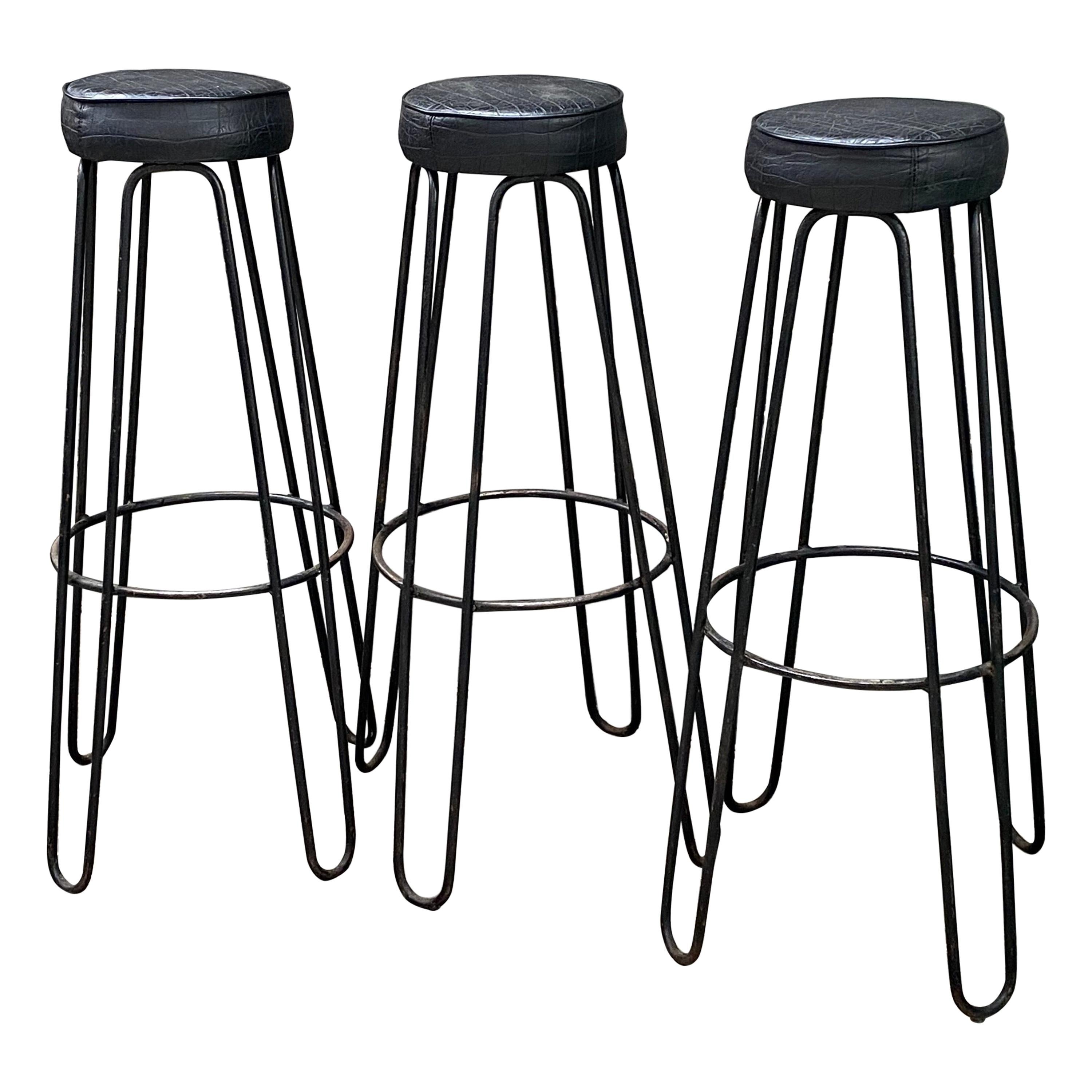 Three Metal Stools by Raoul Guis, France, 1950