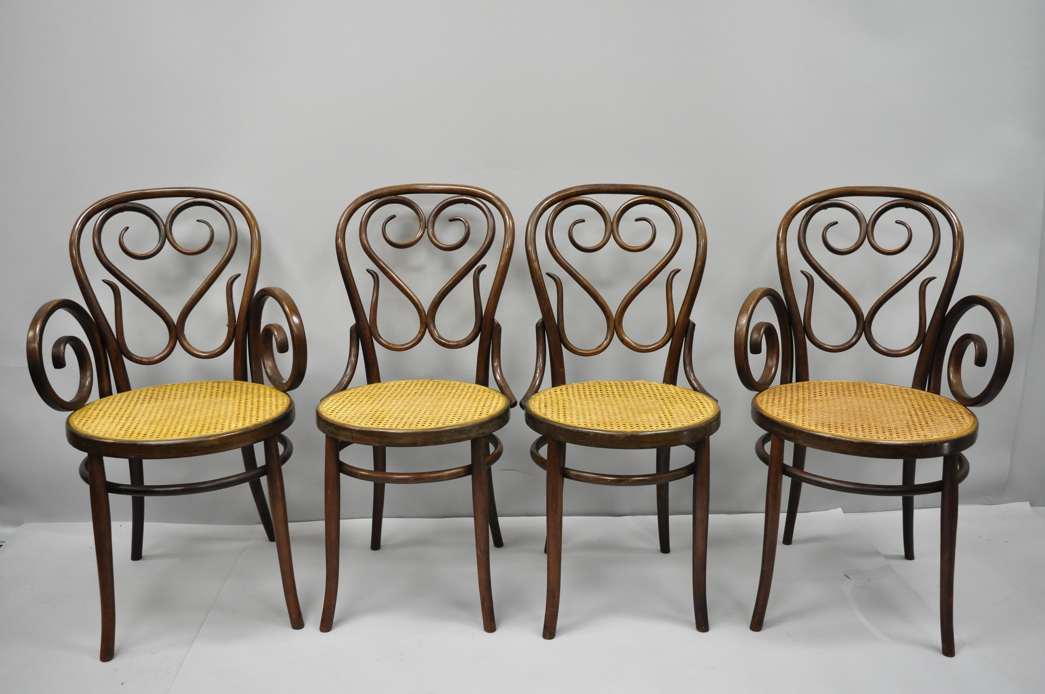 Four Michael Thonet Bentwood Round Cane Seat Cafe Bistro Dining Chairs Gebruder 5