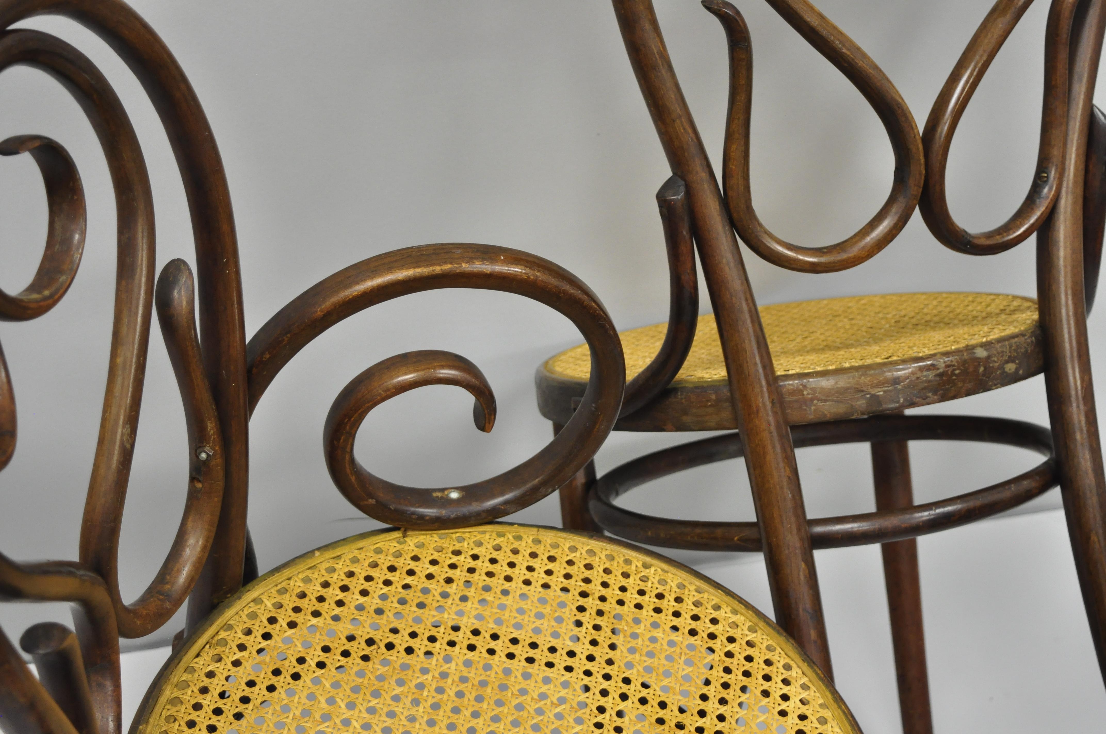 Four Michael Thonet Bentwood Round Cane Seat Cafe Bistro Dining Chairs Gebruder 1