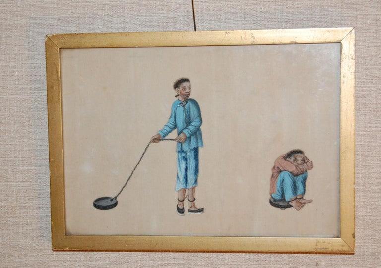 Chinese Export Four Mid-19th Century Chinese Watercolors Depicting Scenes of Torture, Etc. For Sale