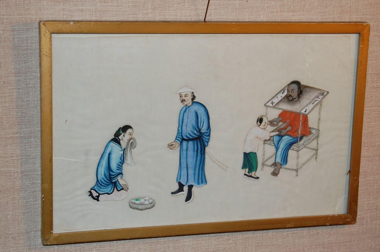 Four Mid-19th Century Chinese Watercolors Depicting Scenes of Torture, Etc. For Sale 3