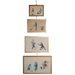 Four Mid-19th Century Chinese Watercolors Depicting Scenes of Torture, Etc.