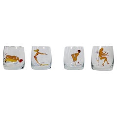 Four, Mid-Centry, Whisky Glasses with Girls in Bikinis
