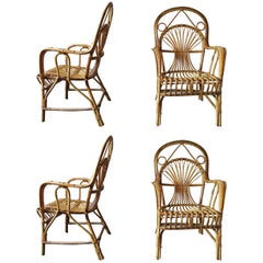 Vintage Four Mid Century Bamboo Lounge or Patio Armchairs
