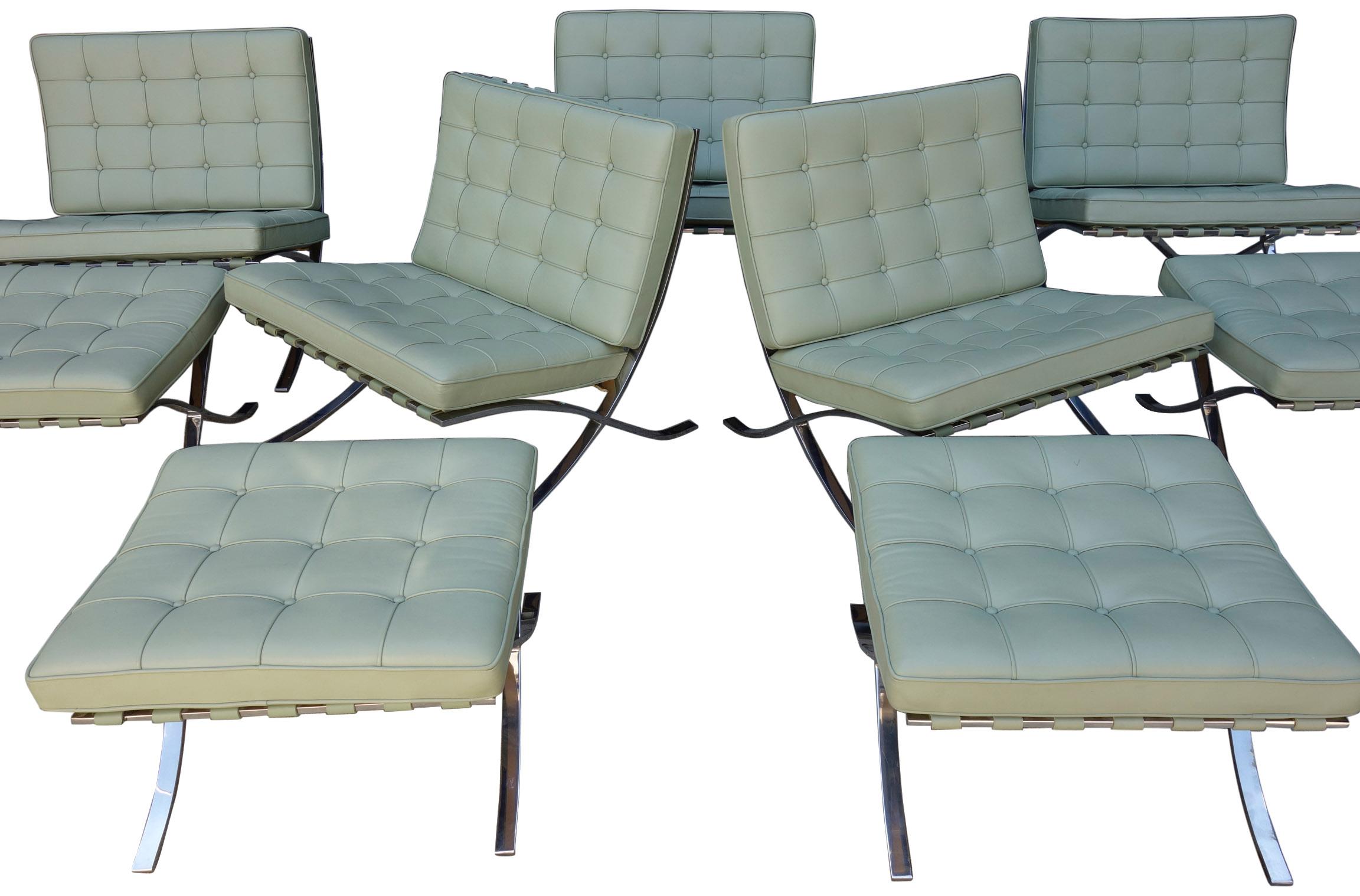 Midcentury Ludwig Mies van der Rohe Barcelona ottomans / stools for Knoll. The classic chair that helped define Mid-Century Modernism. This is the highly desirable version produced in stainless steel using screws instead of rivets. They are slightly