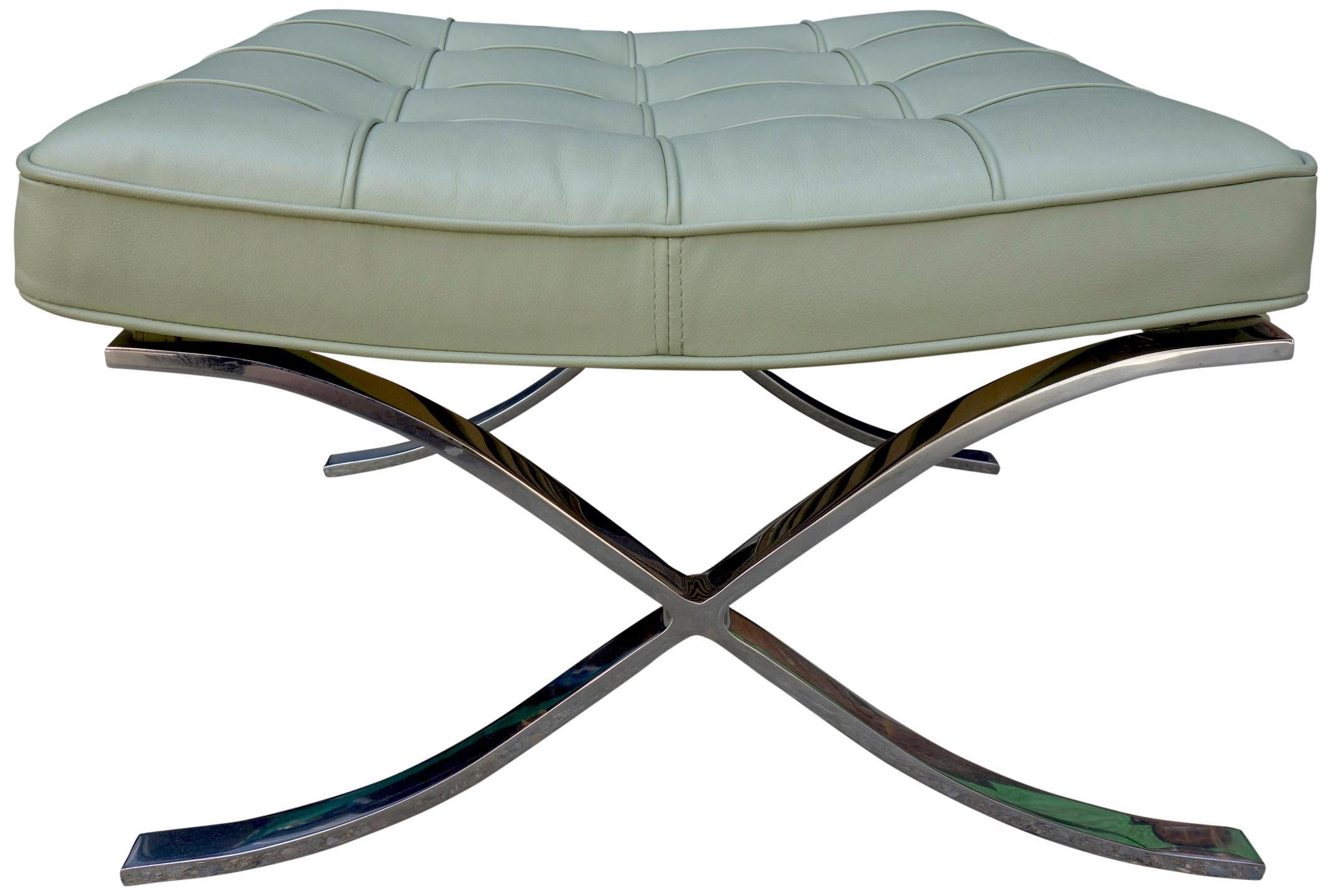 Mid-Century Modern Four Midcentury Barcelona Ottomans / Stools in Stainless Steel and Leather